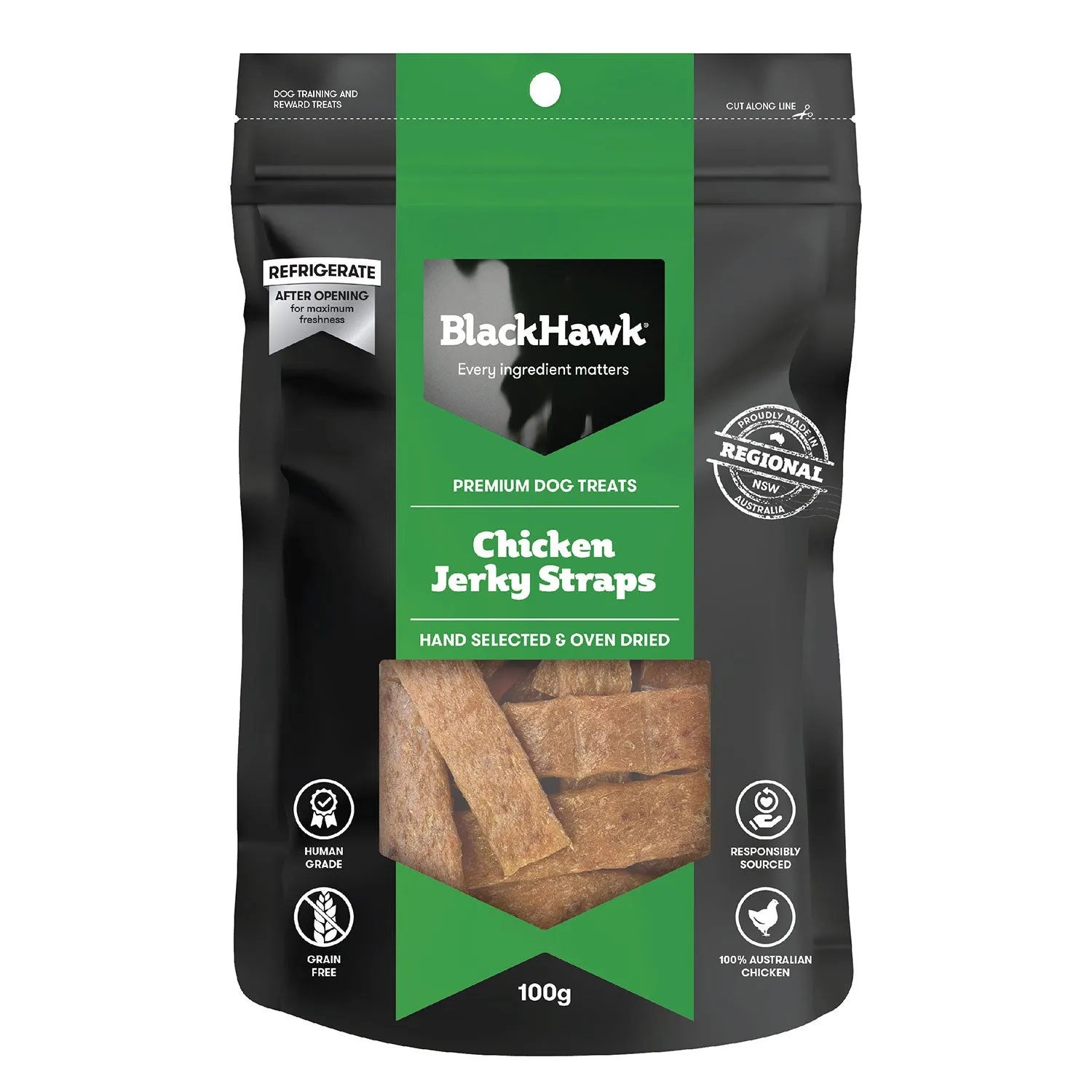 Black Hawk Chicken Jerky Straps Dog Treat 100g