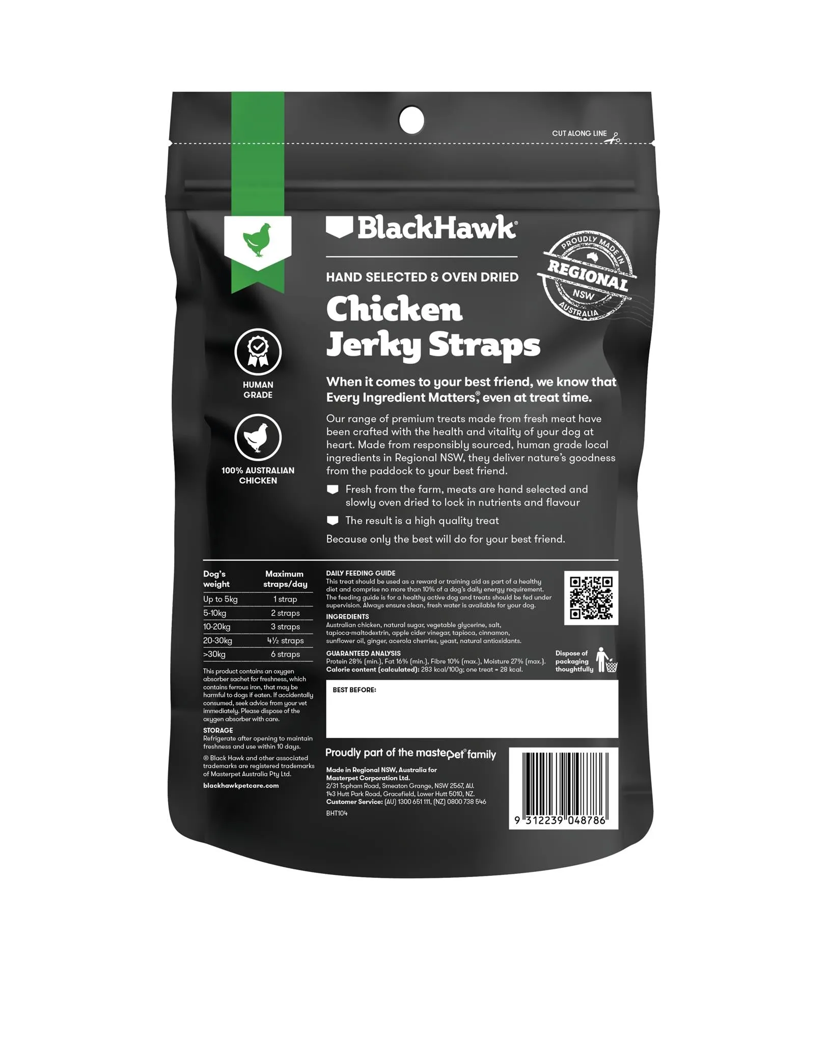 Black Hawk Dog Chicken Straps 100G