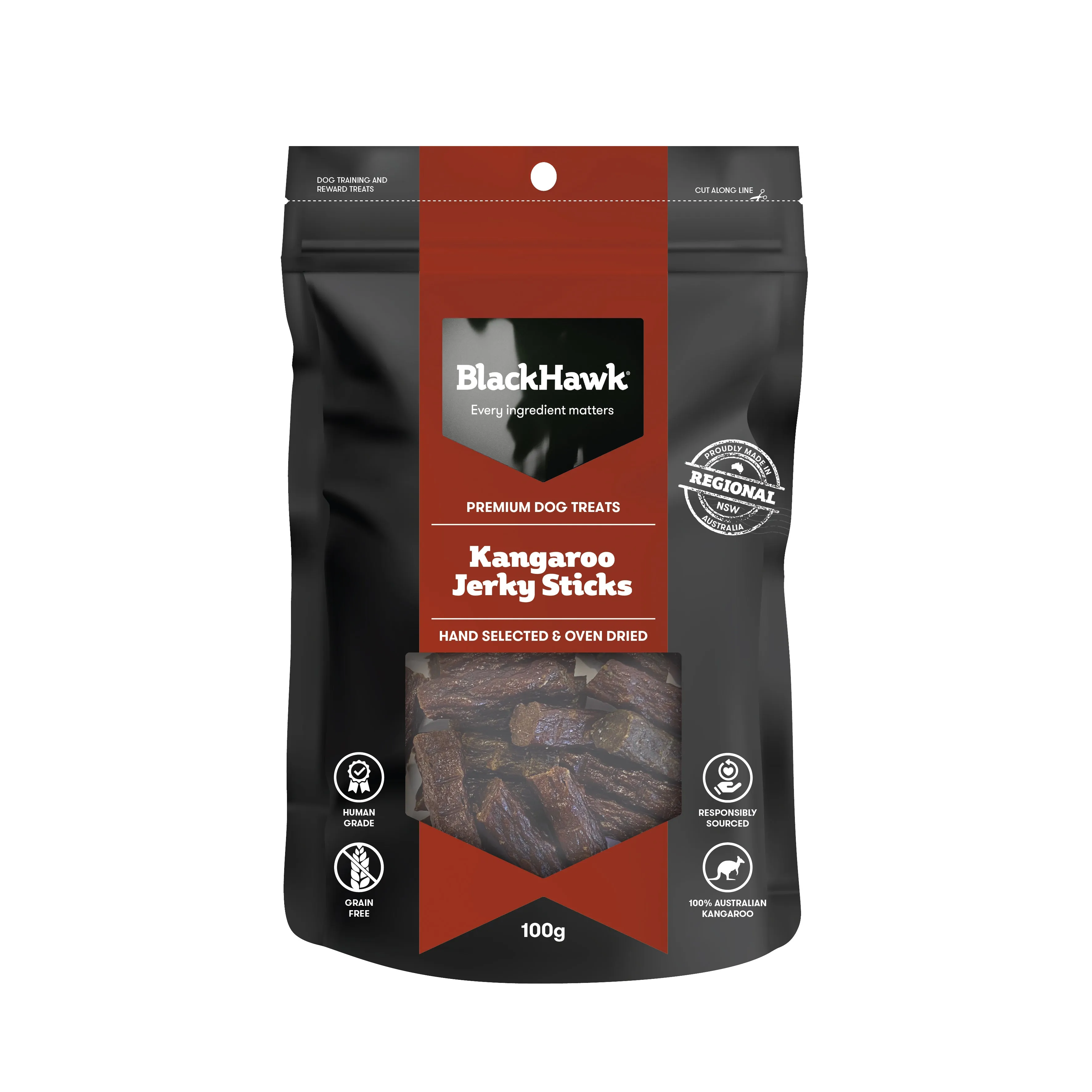 Black Hawk Kangaroo Jerky Dog Treats 100g