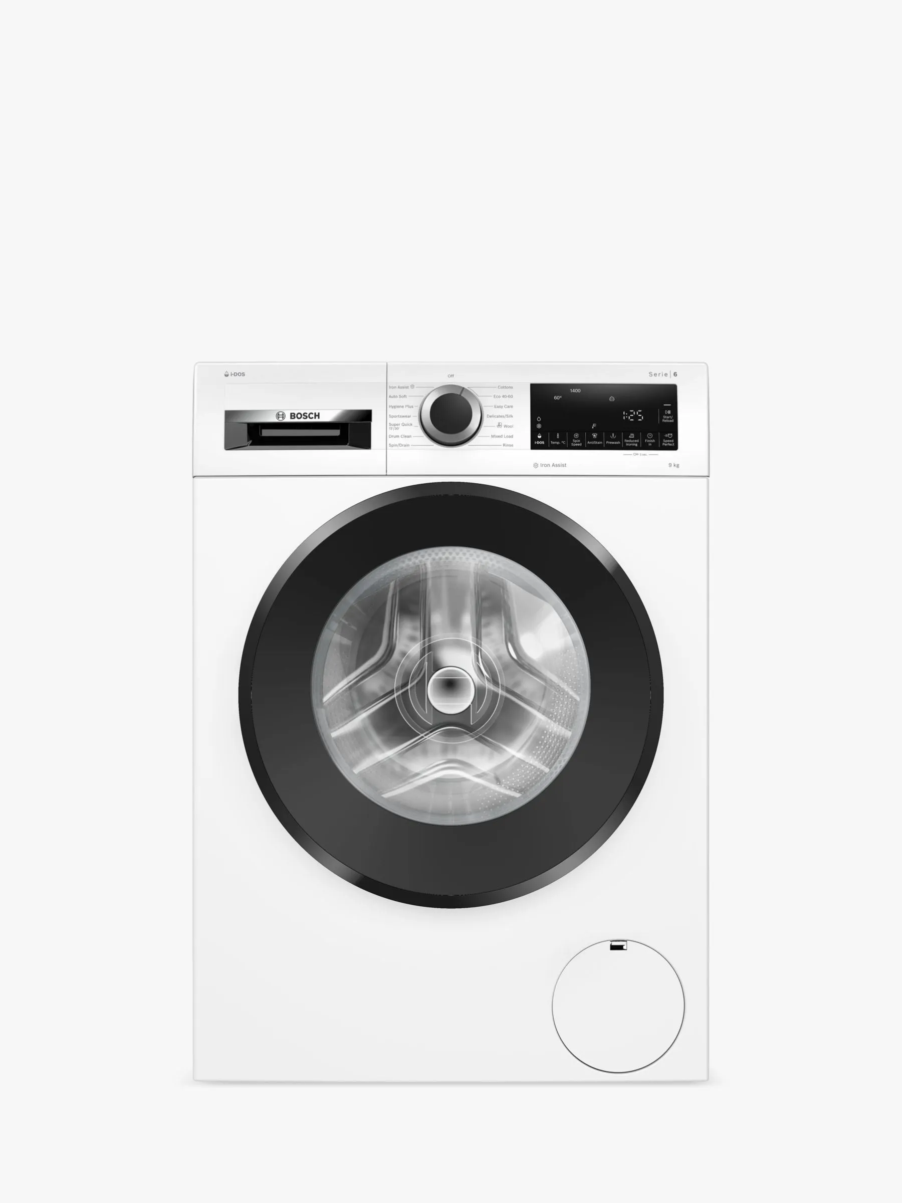 Bosch Series 6 WGG244F9GB Freestanding Washing Machine, 9kg Load, 1400rpm Spin, White Intelligent Dosing System i-DOS