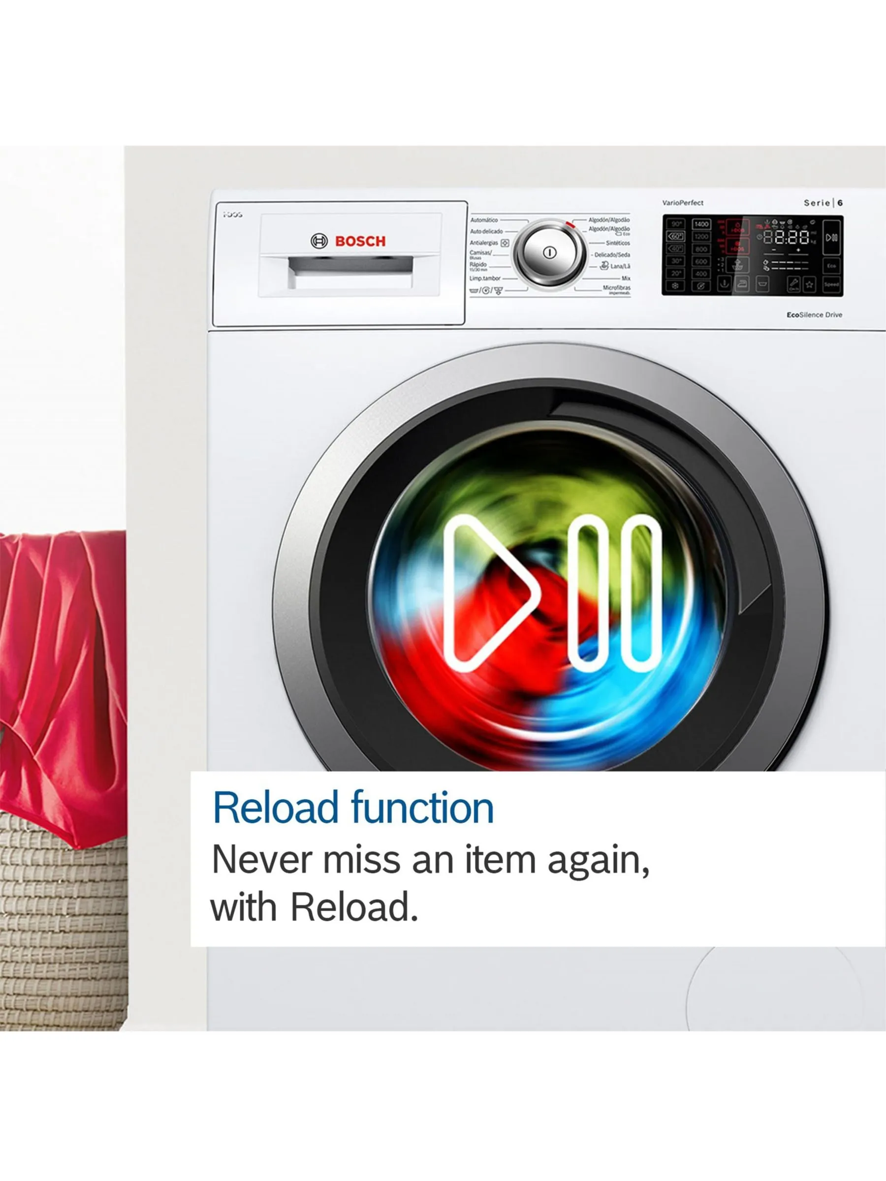 Bosch Series 6 WGG244F9GB Freestanding Washing Machine, 9kg Load, 1400rpm Spin, White Intelligent Dosing System i-DOS