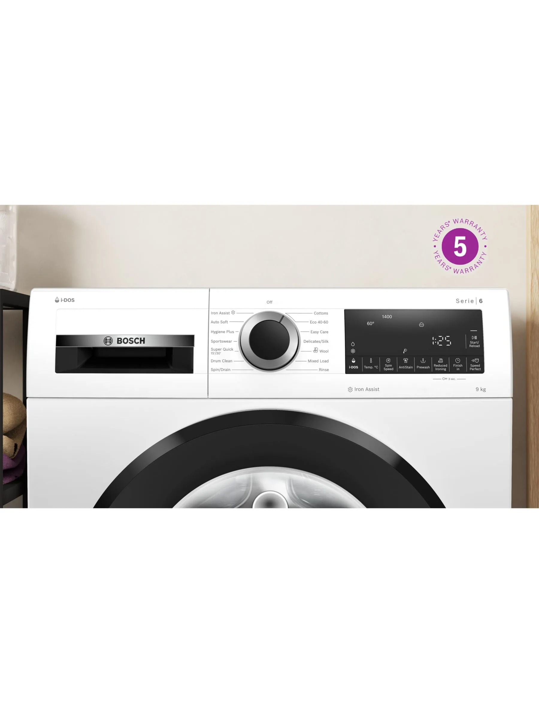 Bosch Series 6 WGG244F9GB Freestanding Washing Machine, 9kg Load, 1400rpm Spin, White Intelligent Dosing System i-DOS