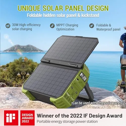 BROWEY Portable Power Station 1000W with Built-in Solar Panel, 614WH/192000mAh LiFePO4 Battery Pack, Solar Generator with AC/DC/USB/PD Outputs for Outdoor Camping, RV Travel, Emergency Preparedness