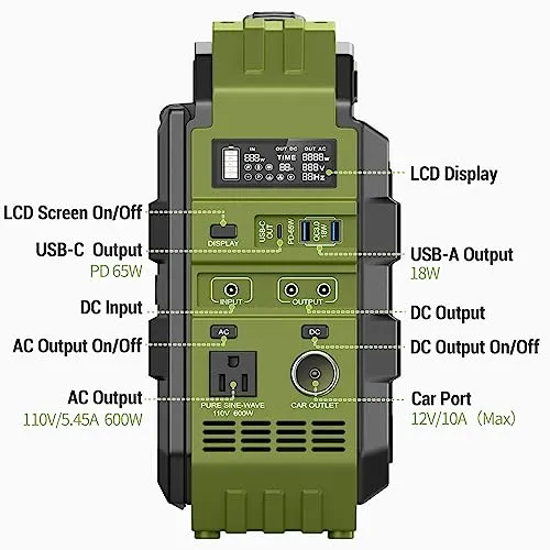 BROWEY Portable Power Station 1000W with Built-in Solar Panel, 614WH/192000mAh LiFePO4 Battery Pack, Solar Generator with AC/DC/USB/PD Outputs for Outdoor Camping, RV Travel, Emergency Preparedness