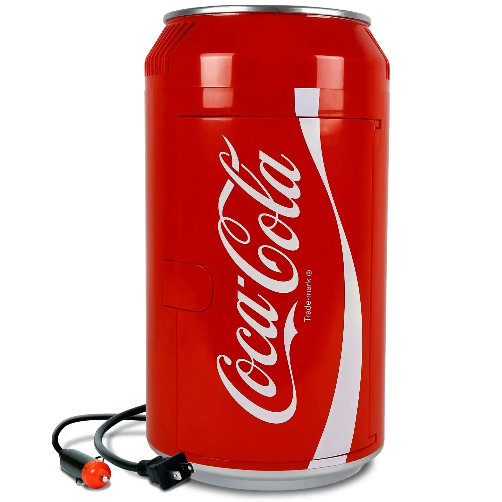 Coca-Cola 8 Can Portable Mini Fridge, 5.4L (5.7 Qt) Compact Personal Travel Fridge for Snacks Lunch Drinks Cosmetics, Includes 12V and AC Cords, Cute Desk Accessory for Home Office Dorm Travel, Red