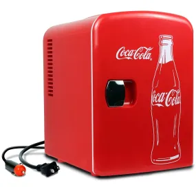 Coca-Cola Classic 4L Mini Fridge W/ 12V DC and 110V AC Cords, 6 Can Portable Cooler, Personal Travel Refrigerator for Snacks Lunch Drinks Cosmetics, Desk Home Office Dorm, Red