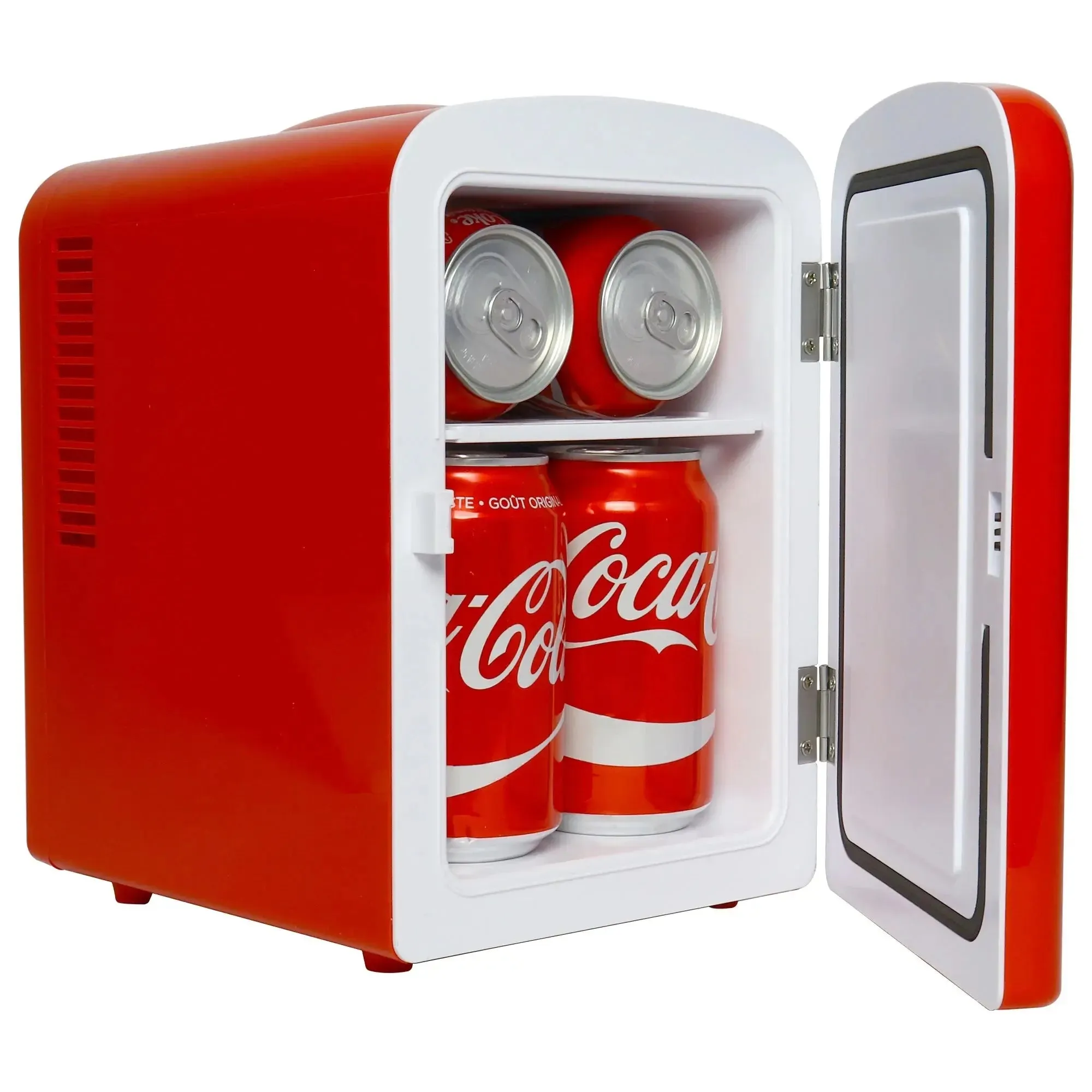 Coca-Cola Classic 4L Mini Fridge W/ 12V DC and 110V AC Cords, 6 Can Portable Cooler, Personal Travel Refrigerator for Snacks Lunch Drinks Cosmetics, Desk Home Office Dorm, Red