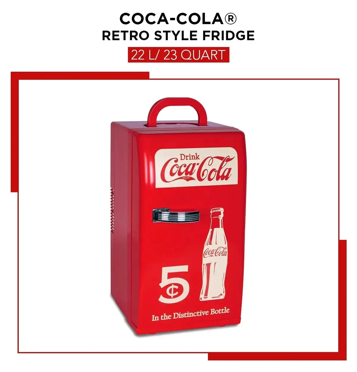 Coca-Cola Retro 18 Can Mini Fridge Portable Cooler 23QT Refrigerator 2 Shelves