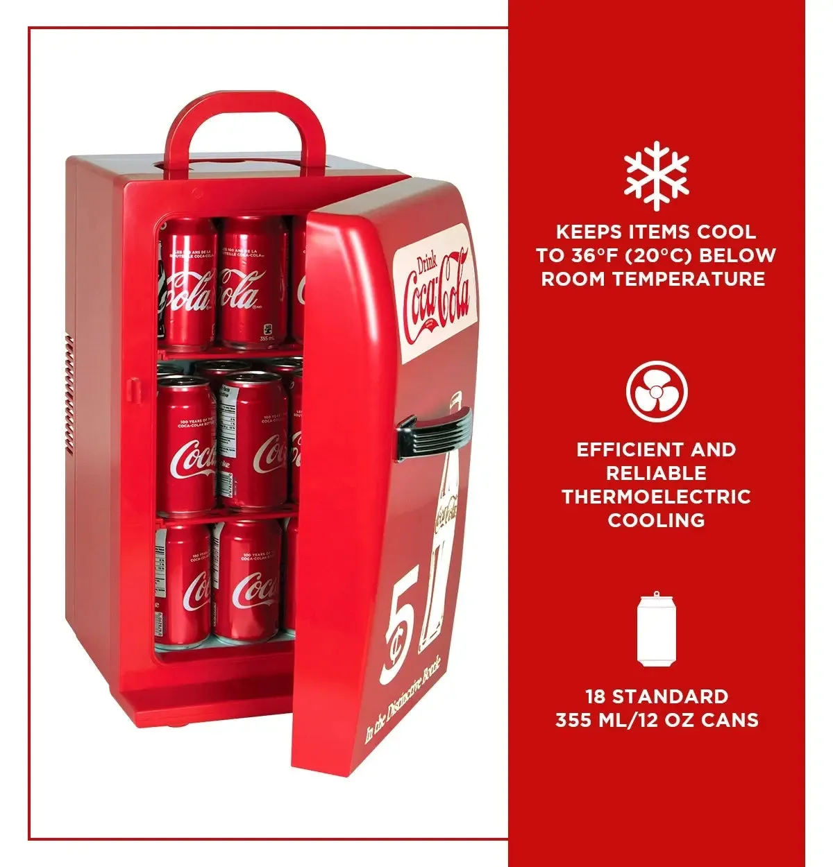 Coca-Cola Retro 18 Can Mini Fridge Portable Cooler 23QT Refrigerator 2 Shelves