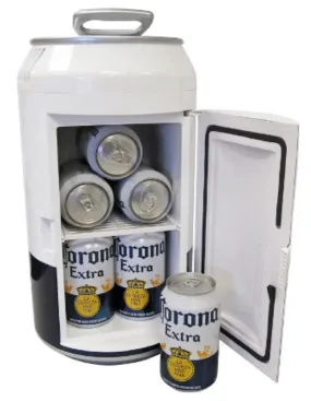 Corona 8 Can Portable Mini Fridge Beer Can Shaped Personal Cooler Travel Fridge White