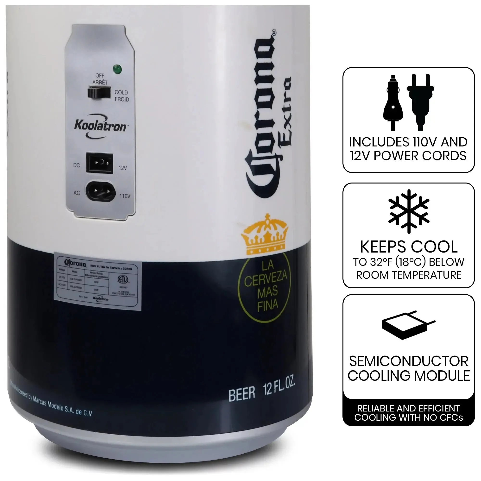 Corona 8 Can Portable Mini Fridge Beer Can Shaped Personal Cooler Travel Fridge White