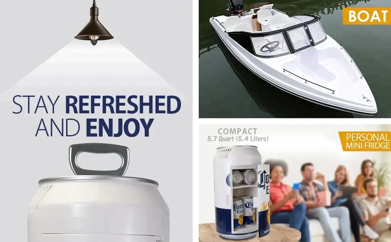 Corona 8 Can Portable Mini Fridge Beer Can Shaped Personal Cooler Travel Fridge White