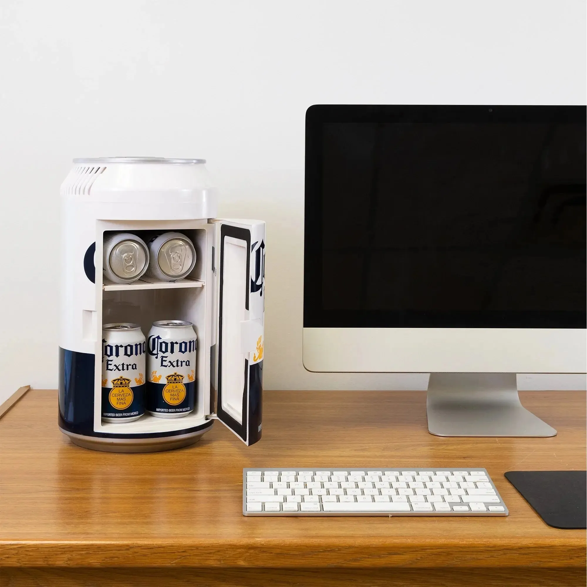 Corona 8 Can Portable Mini Fridge Beer Can Shaped Personal Cooler Travel Fridge White