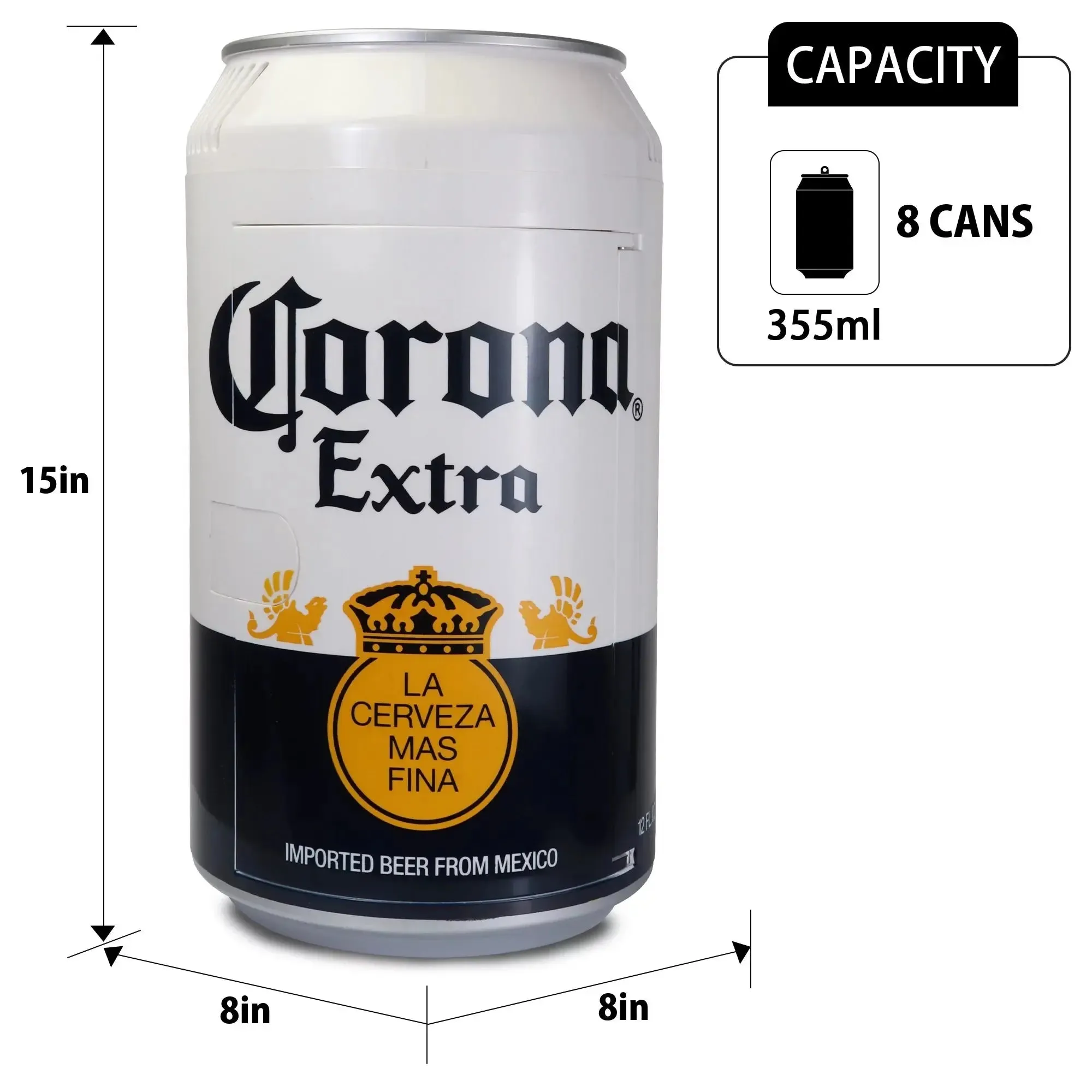 Corona 8 Can Portable Mini Fridge Beer Can Shaped Personal Cooler Travel Fridge White