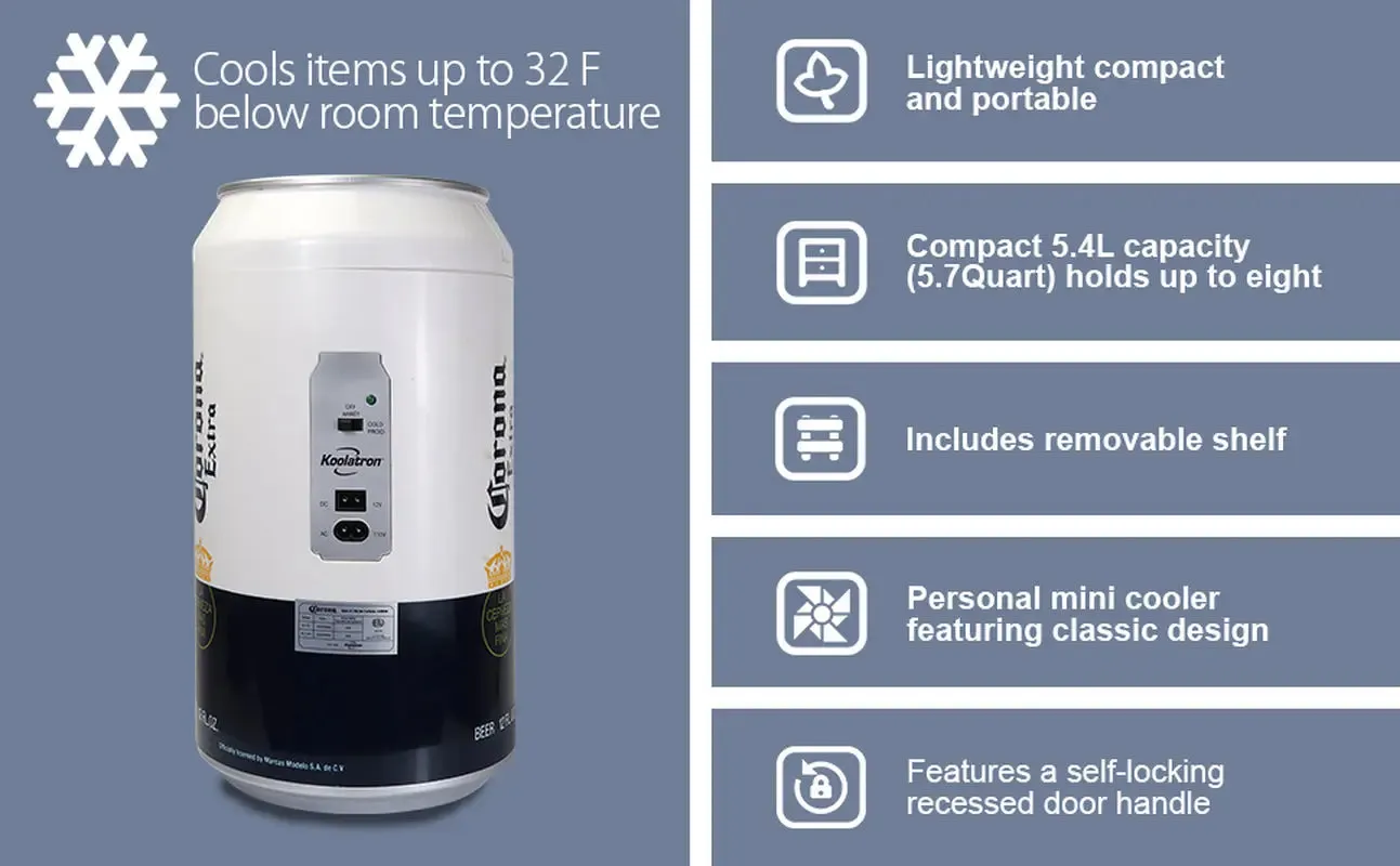 Corona 8 Can Portable Mini Fridge Beer Can Shaped Personal Cooler Travel Fridge White