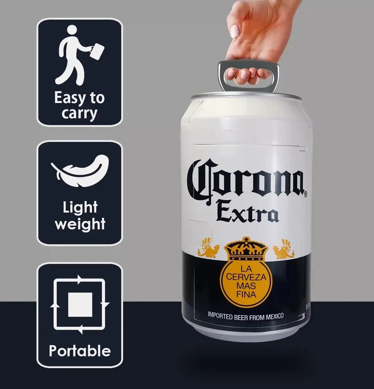 Corona 8 Can Portable Mini Fridge Beer Can Shaped Personal Cooler Travel Fridge White