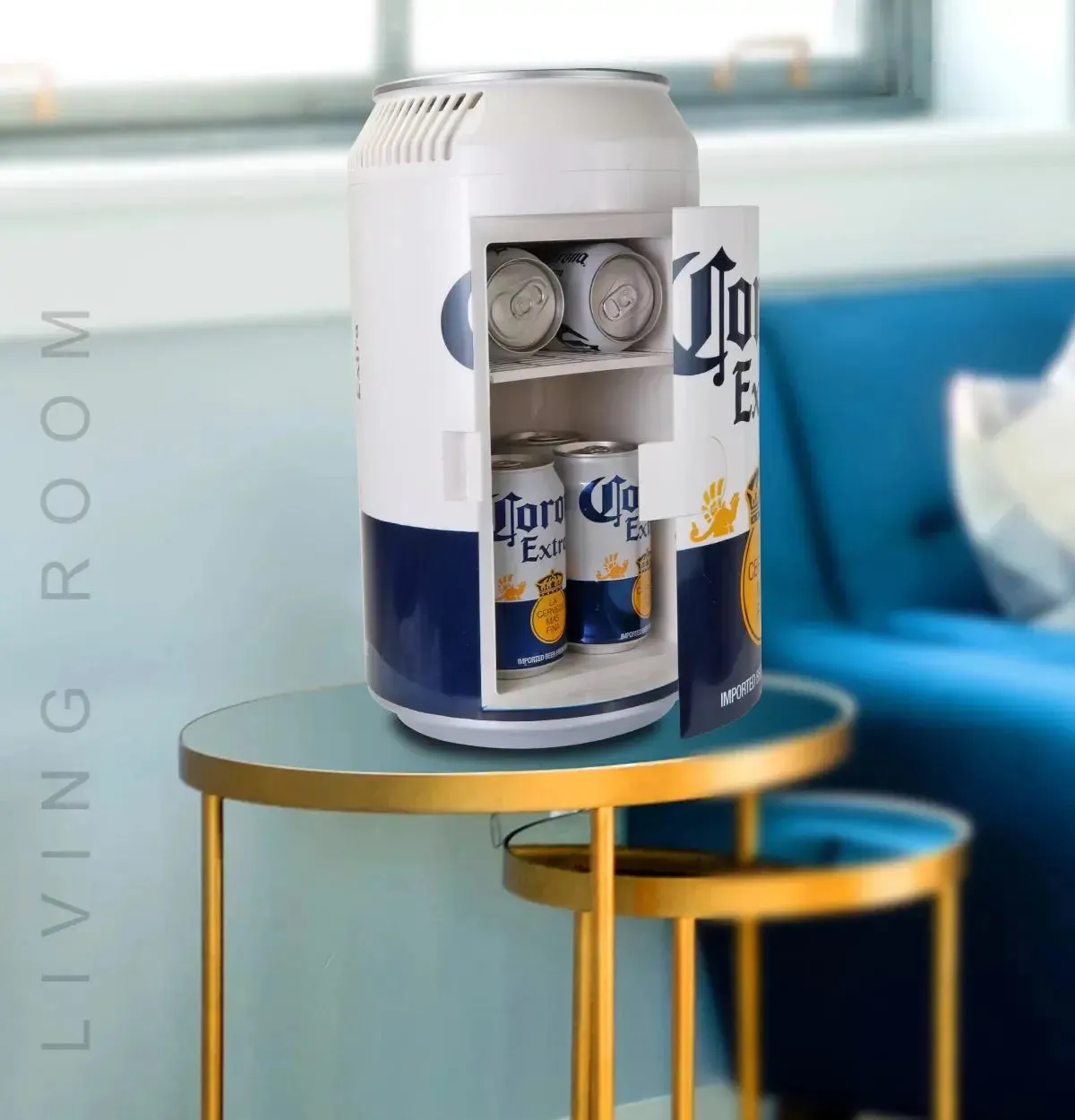 Corona 8 Can Portable Mini Fridge Beer Can Shaped Personal Cooler Travel Fridge White