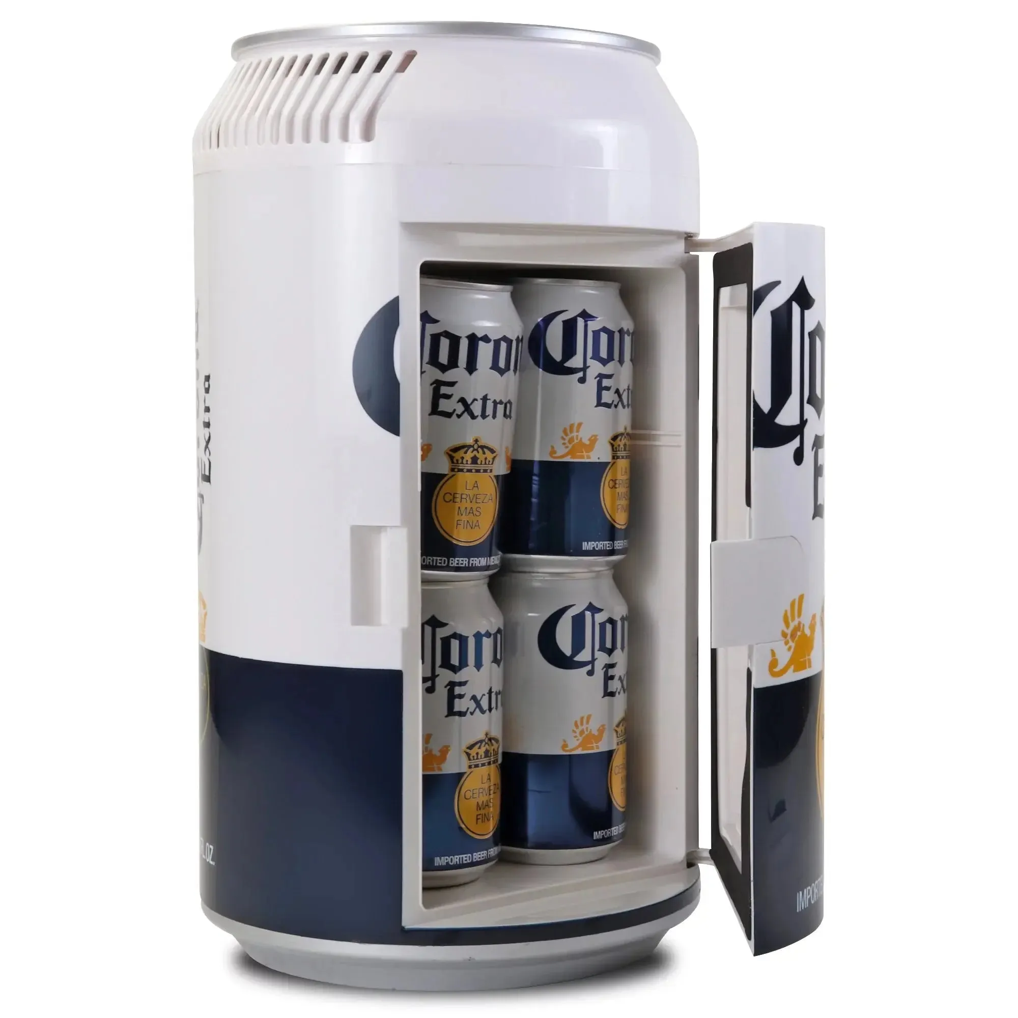 Corona 8 Can Portable Mini Fridge Beer Can Shaped Personal Cooler Travel Fridge White