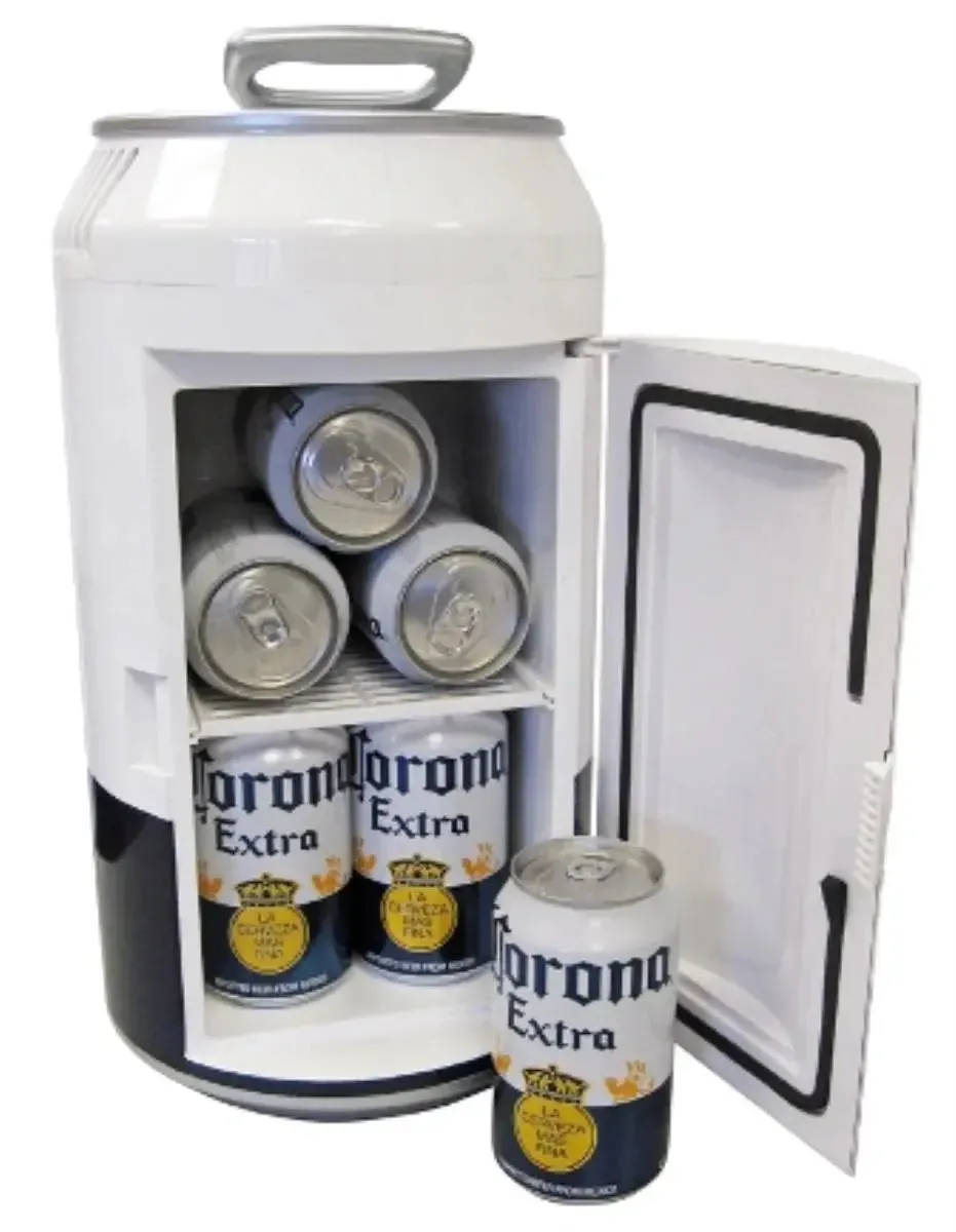 Corona 8 Can Portable Mini Fridge Beer Can Shaped Personal Cooler Travel Fridge White
