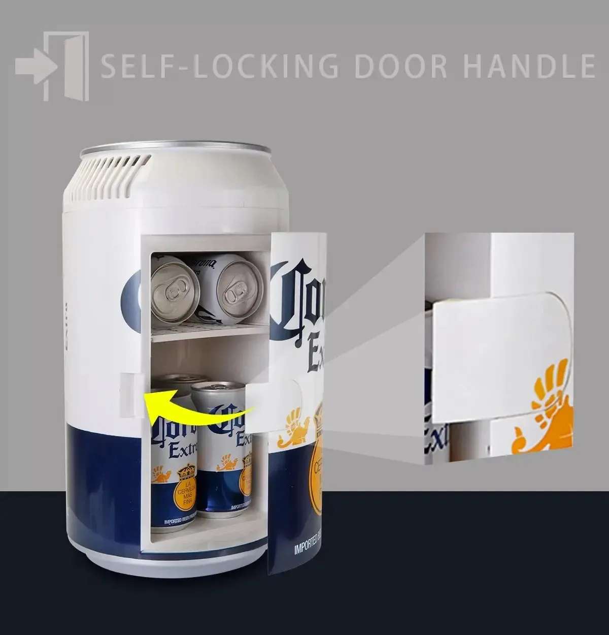 Corona 8 Can Portable Mini Fridge Beer Can Shaped Personal Cooler Travel Fridge White