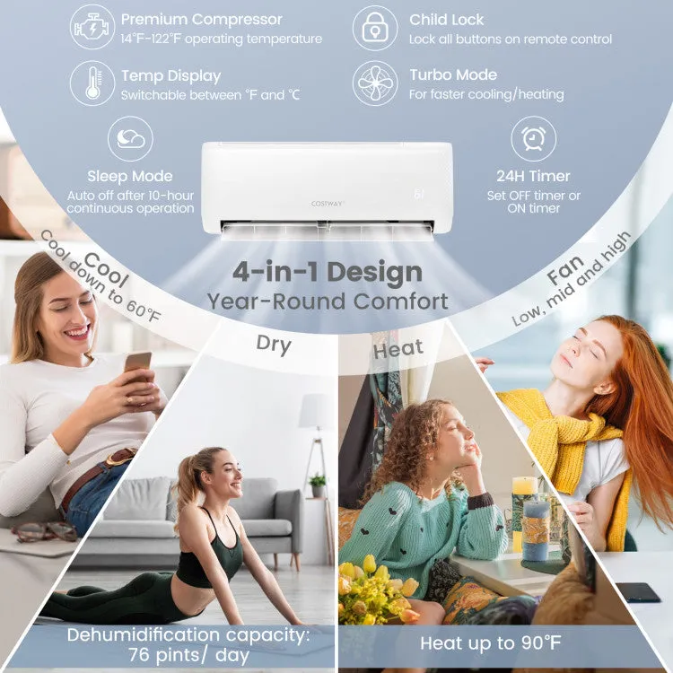 Costway 22000 BTU 21 SEER2 208-230V Ductless Mini Split Air Conditioner and Heater
