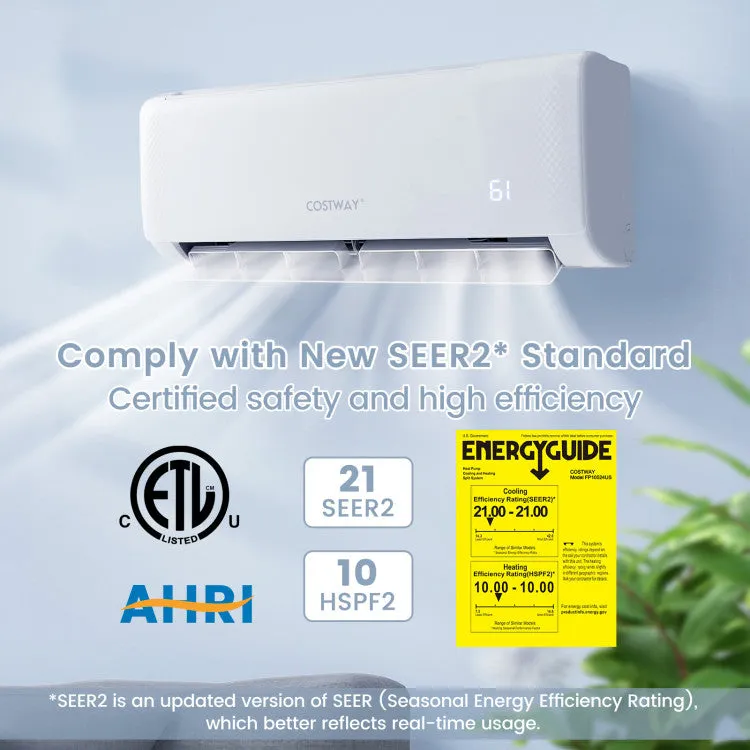 Costway 22000 BTU 21 SEER2 208-230V Ductless Mini Split Air Conditioner and Heater