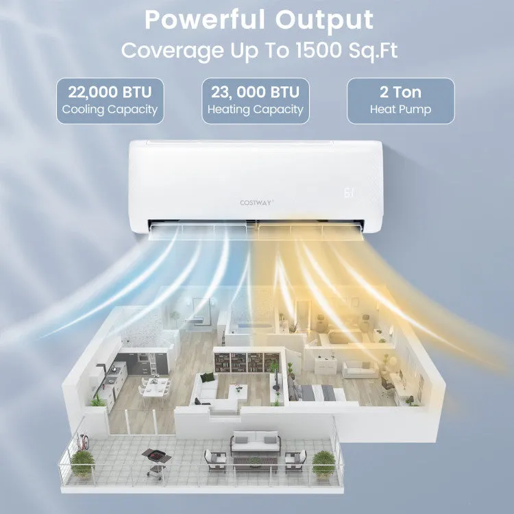 Costway 22000 BTU 21 SEER2 208-230V Ductless Mini Split Air Conditioner and Heater