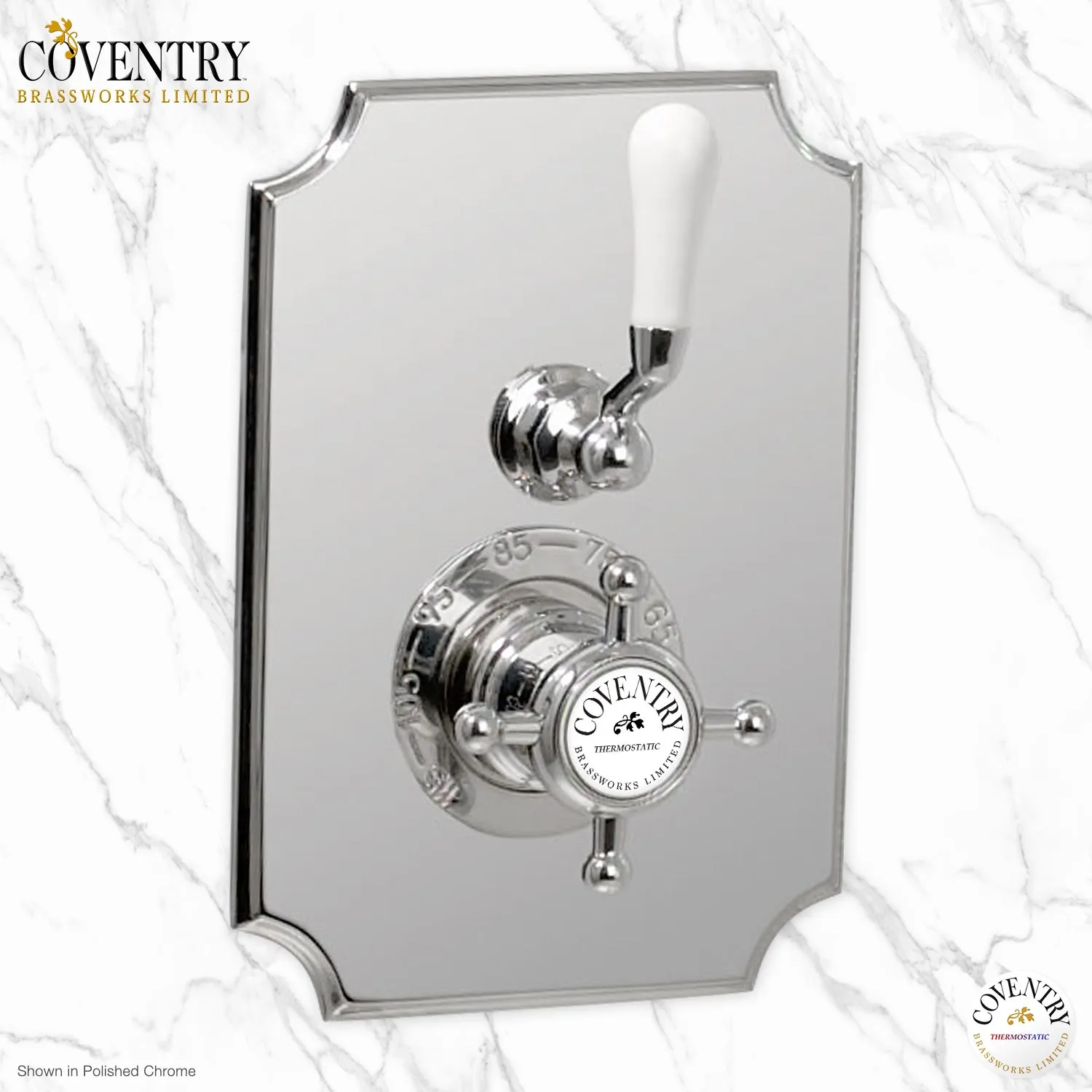Coventry Brassworks Concealed Thermostatic System with 12" Shower Head, 24" Slide Bar, and Standard Hand Shower with Shut-Off with Cross Handle