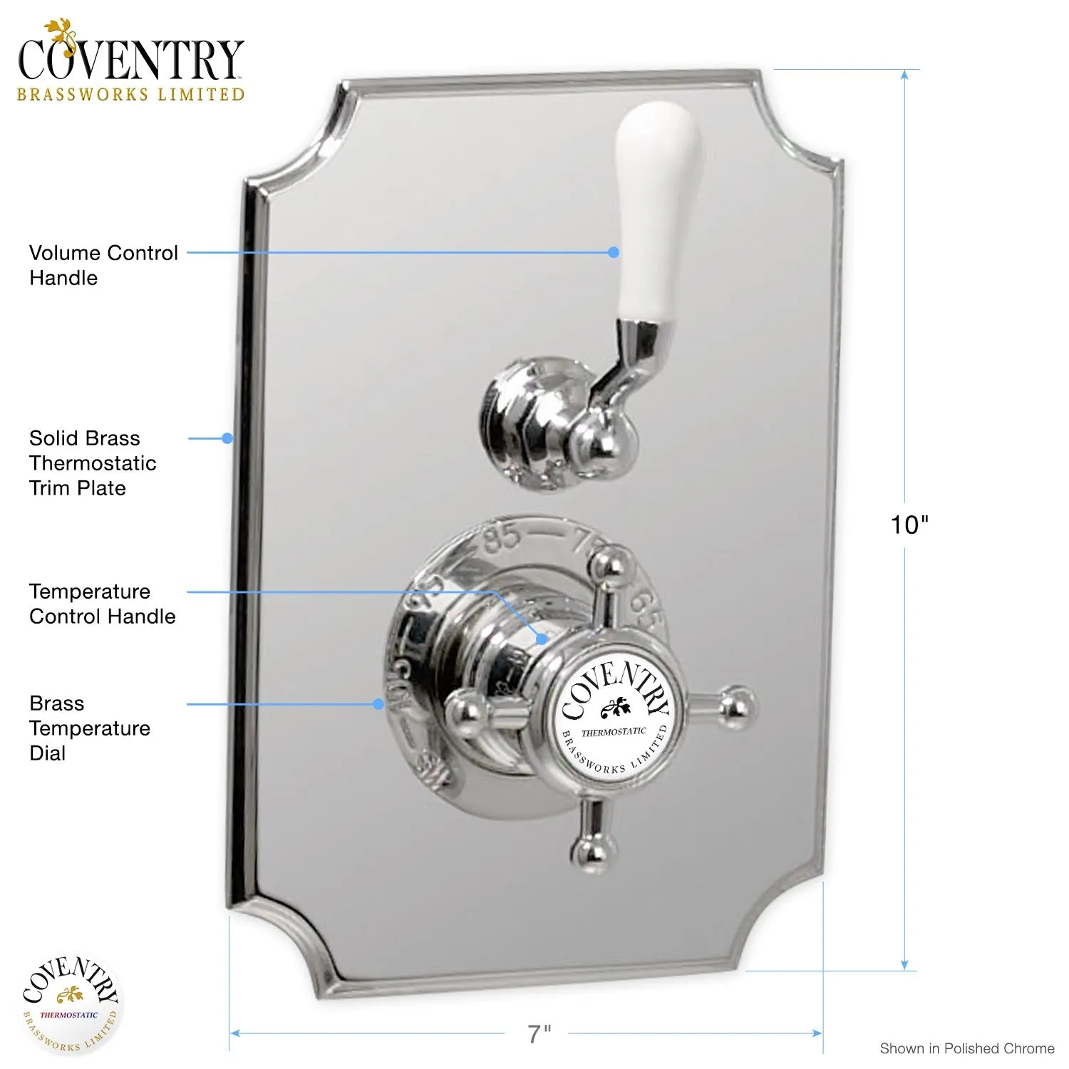 Coventry Brassworks Concealed Thermostatic System with 12" Shower Head, 24" Slide Bar, and Standard Hand Shower with Shut-Off with Cross Handle