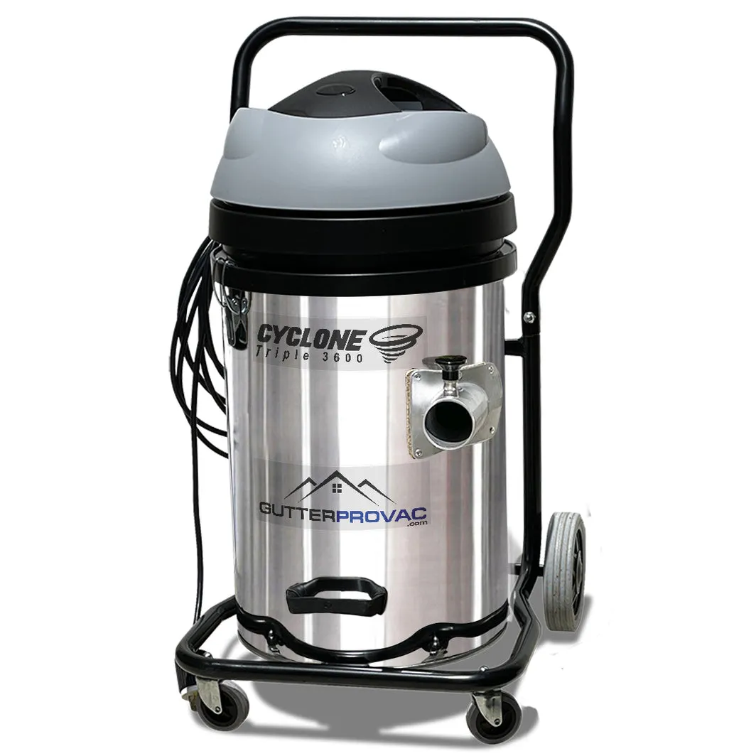 Cyclone Triple 3600 Gutter Vacuum (20gal), 40 Foot Aluminum Gutter Poles and Bag
