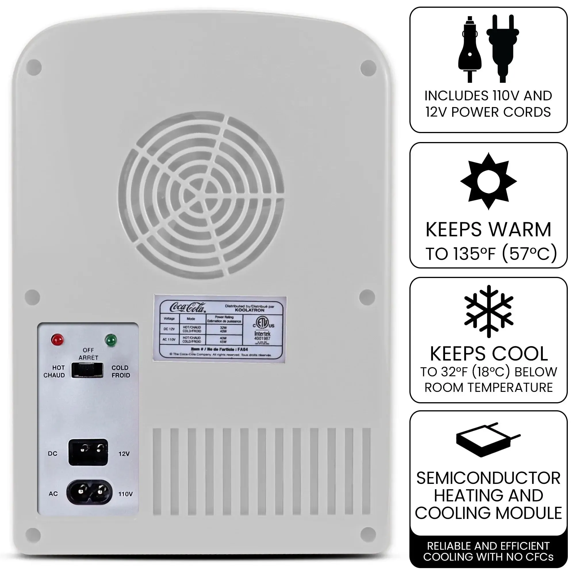 Diet Coke 4L Mini Fridge W/ 12V DC and 110V AC Cords, 6 Can Portable Cooler, Personal Travel Refrigerator, Gray