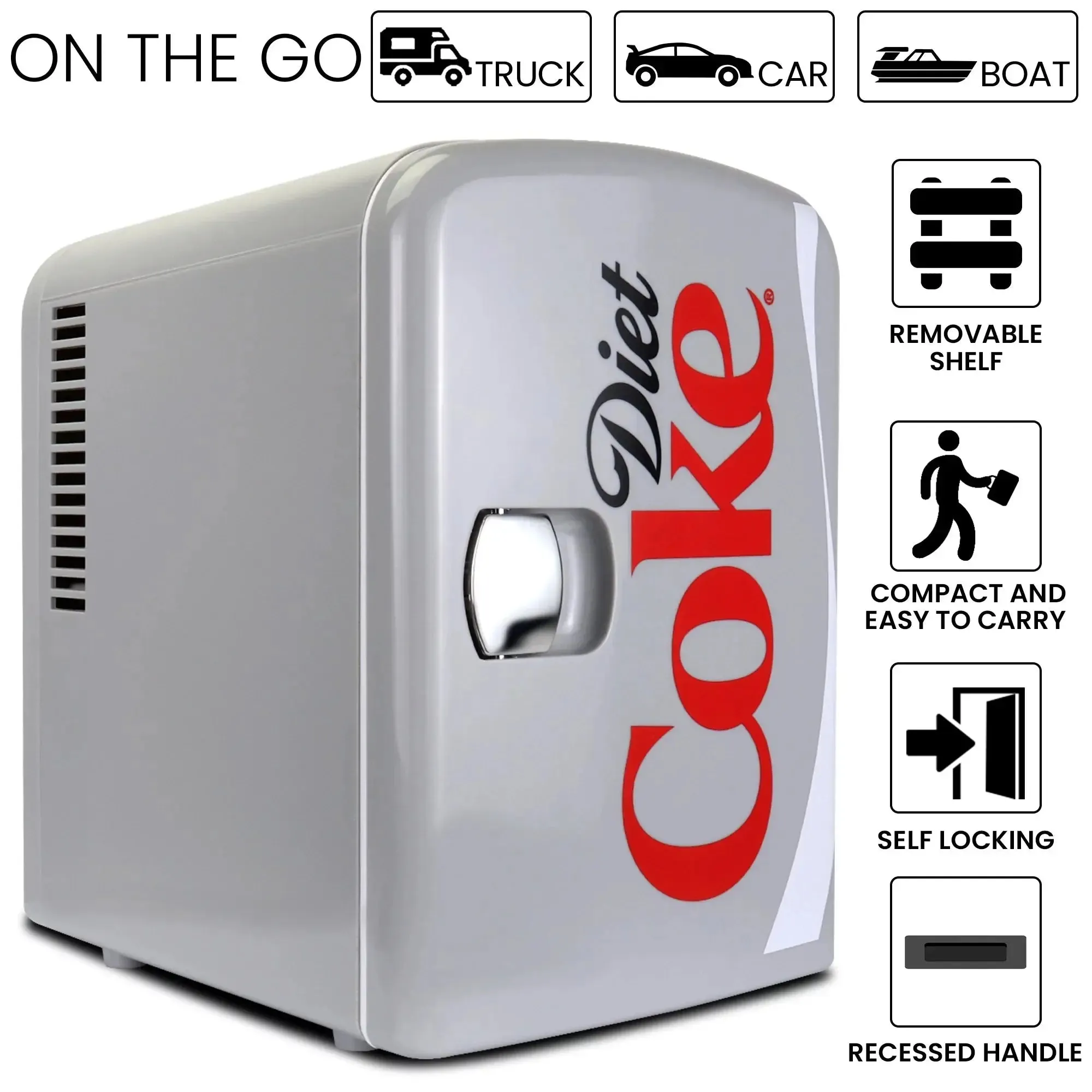 Diet Coke 6 Can Mini Fridge 4L Mini Electric Cooler Warmer Portable 12V Car Cooler Gray