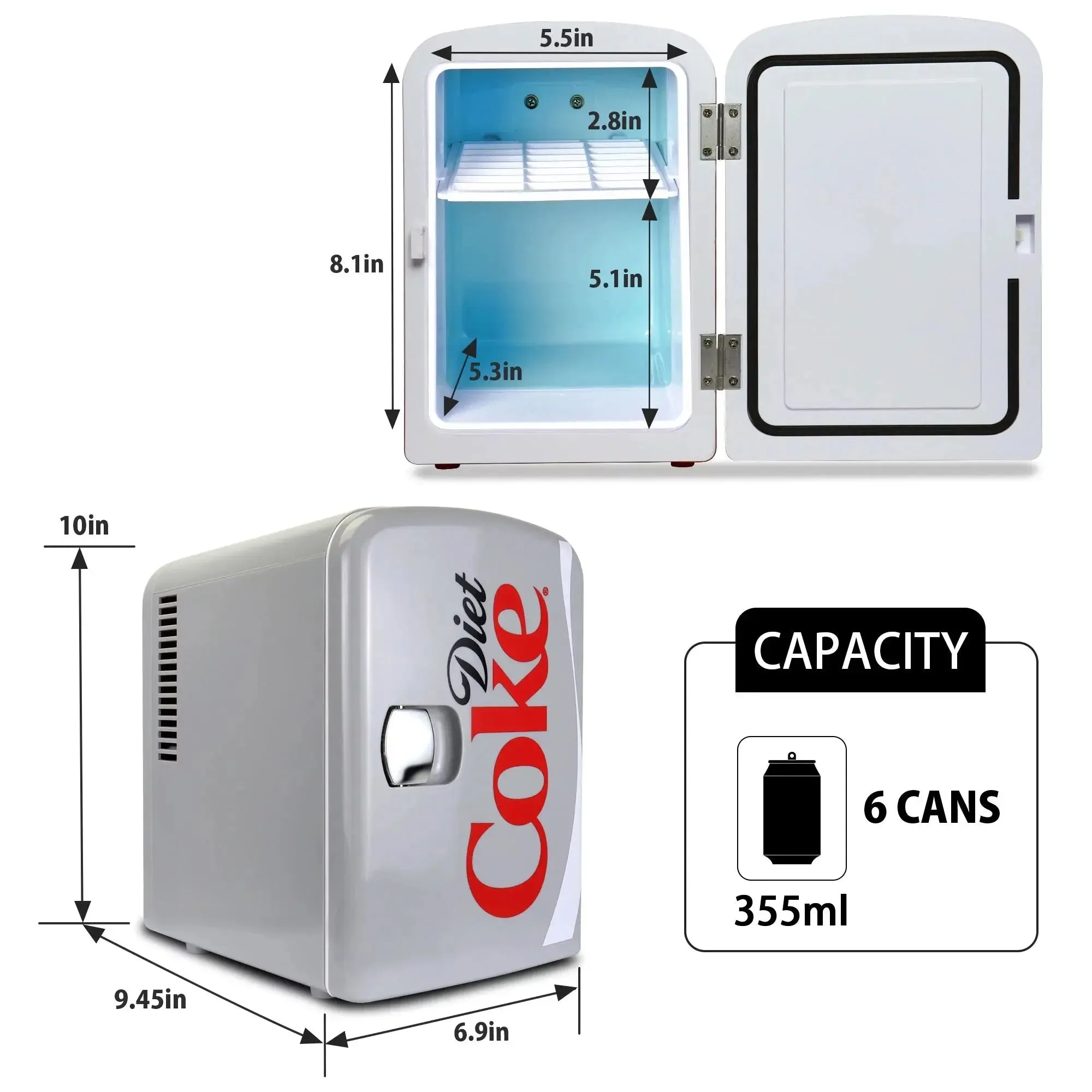 Diet Coke 6 Can Mini Fridge 4L Mini Electric Cooler Warmer Portable 12V Car Cooler Gray