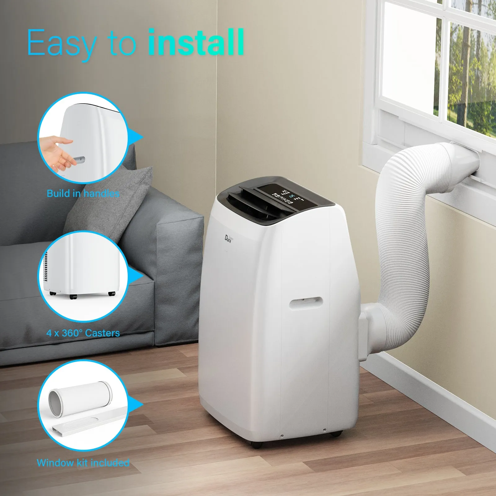 DuraComfort Portable Air Conditioners - Cooling and Heating, Dehumidifier, Fan, SACC 10400 BTU, Ashrae 14000 BTU,  Up to 450 Sq.Ft, White