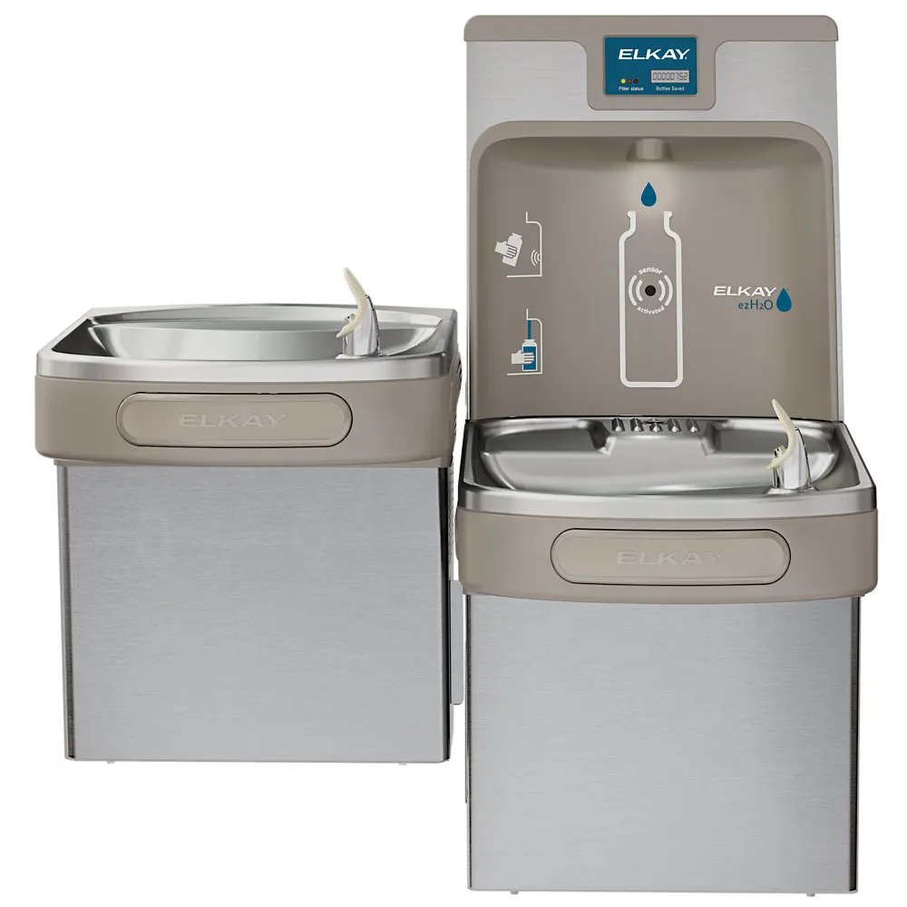 Elkay LZSTL8WSSK | Wall-mount Bi-level Bottle Filling Station | Filtered, Refrigerated, EZ-style fountain, Stainless Steel
