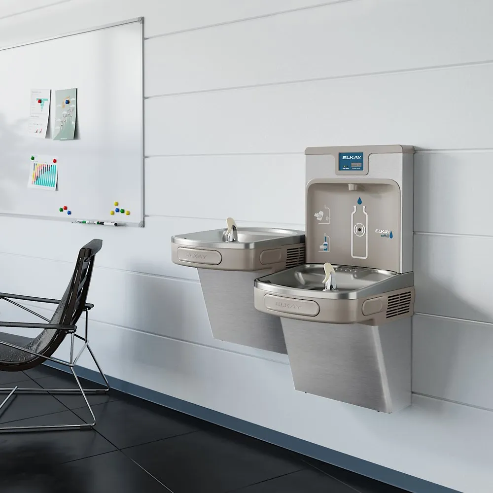 Elkay LZSTL8WSSK | Wall-mount Bi-level Bottle Filling Station | Filtered, Refrigerated, EZ-style fountain, Stainless Steel