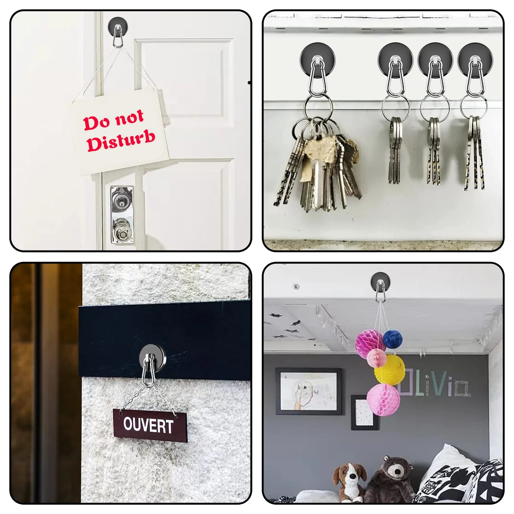 FINDMAG Magnetic Hooks 140LBS Heavy Duty Magnet with Carabiner Hook, Strong Magnetic Hooks for Hanging for Home, Cruise Ship, Office Locker, Workplace, Refrigerator or Travel (2 Pack)