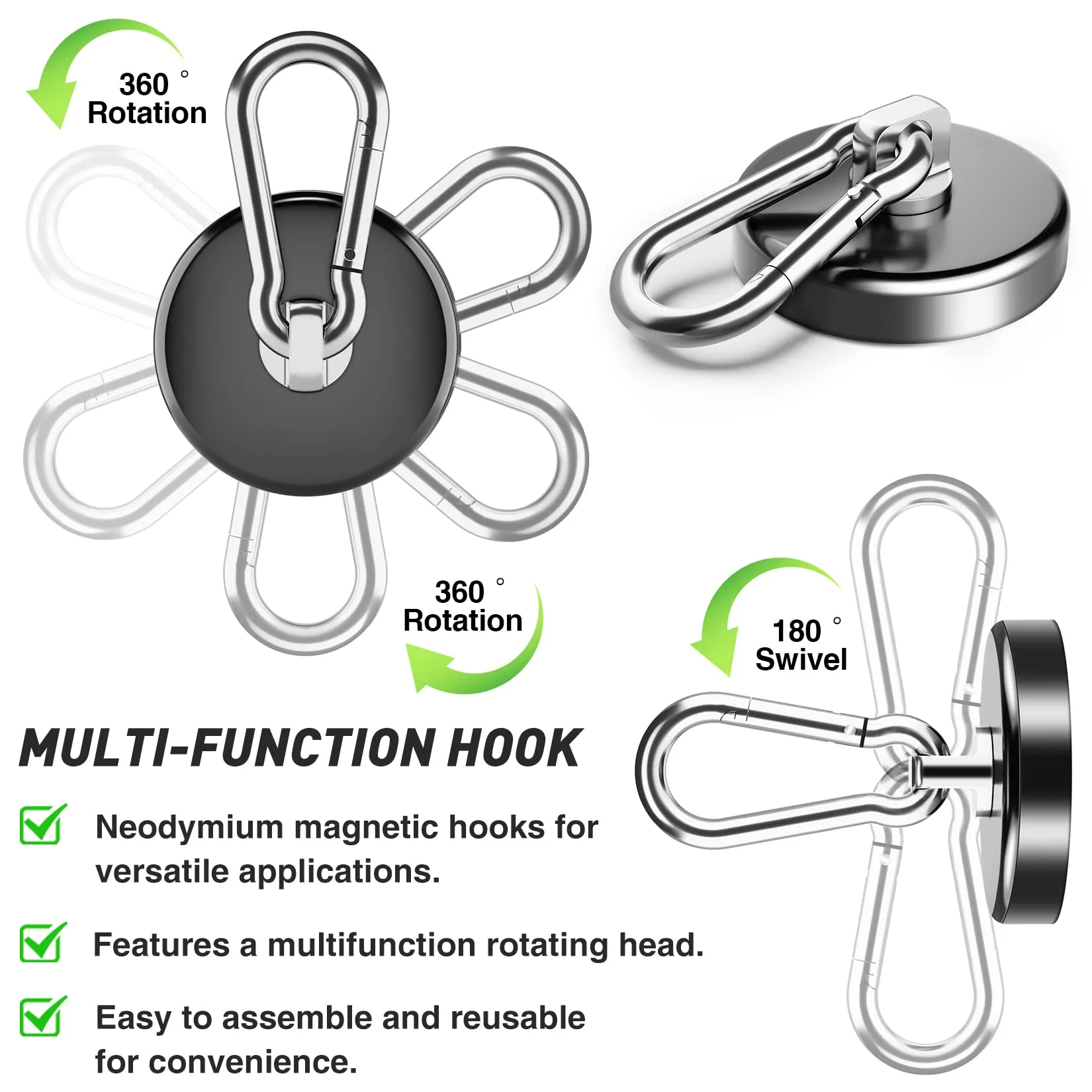 FINDMAG Magnetic Hooks 140LBS Heavy Duty Magnet with Carabiner Hook, Strong Magnetic Hooks for Hanging for Home, Cruise Ship, Office Locker, Workplace, Refrigerator or Travel (2 Pack)