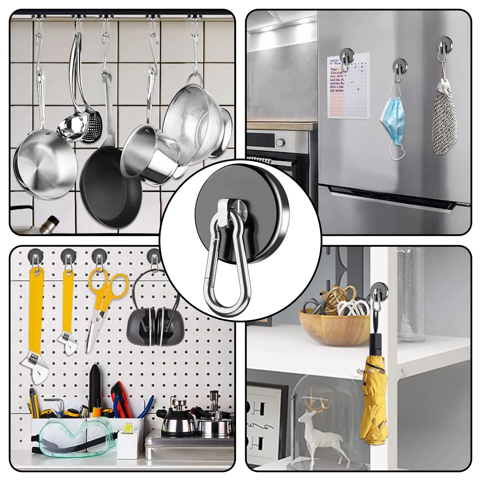 FINDMAG Magnetic Hooks 140LBS Heavy Duty Magnet with Carabiner Hook, Strong Magnetic Hooks for Hanging for Home, Cruise Ship, Office Locker, Workplace, Refrigerator or Travel (2 Pack)