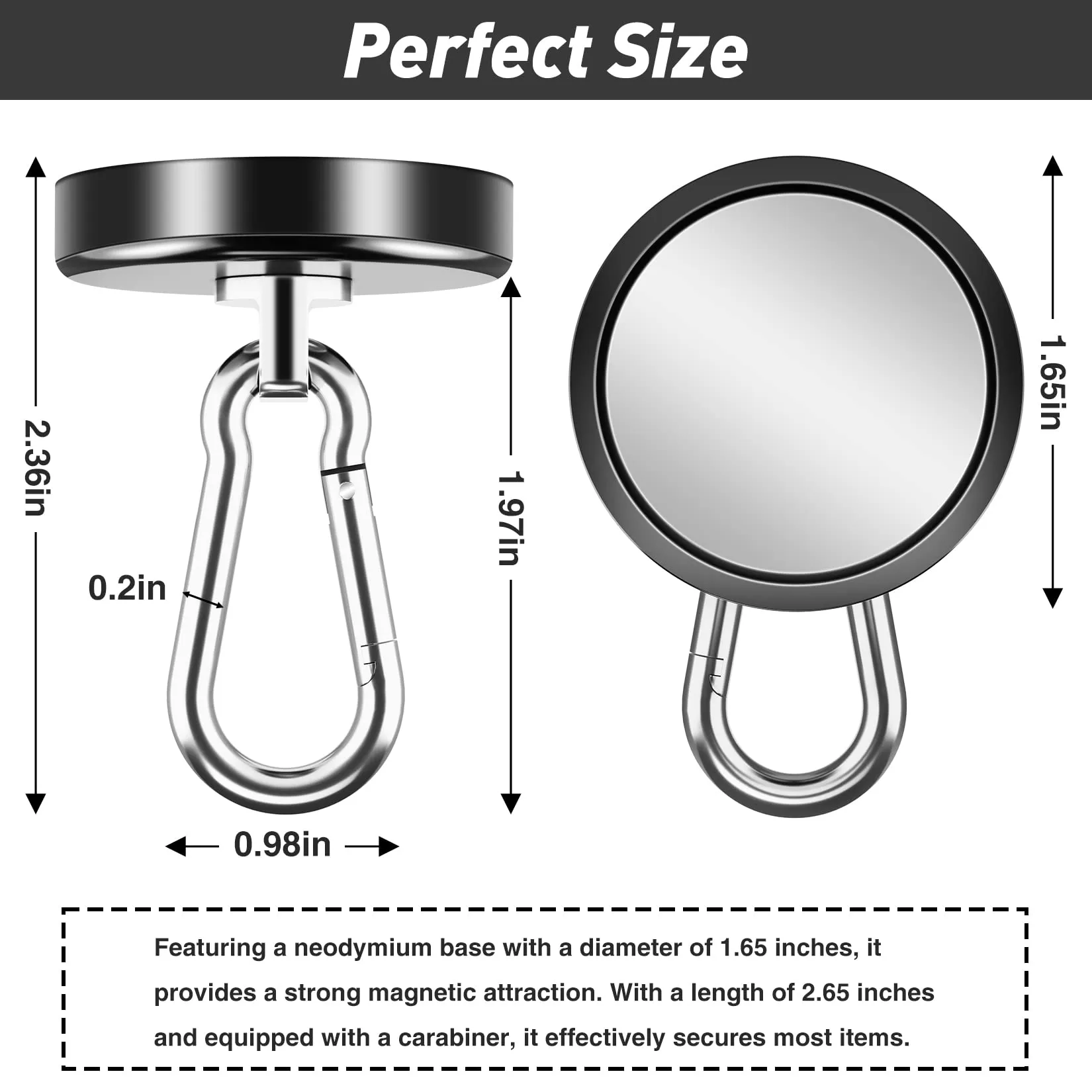 FINDMAG Magnetic Hooks 140LBS Heavy Duty Magnet with Carabiner Hook, Strong Magnetic Hooks for Hanging for Home, Cruise Ship, Office Locker, Workplace, Refrigerator or Travel (2 Pack)