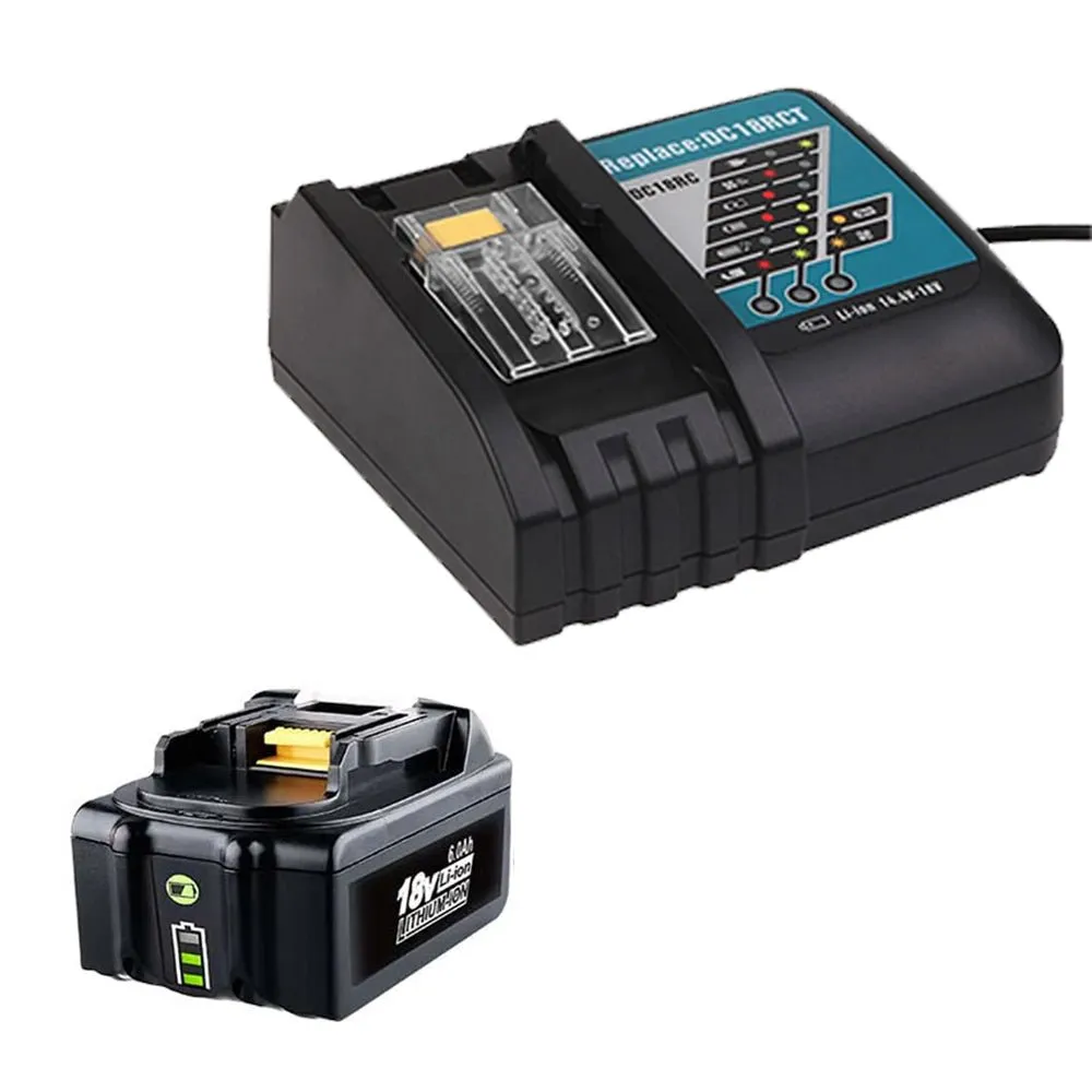 For 18V 6Ah Makita BL1860B Battery Repalcement & For Makita 14.4V-18V Li-ion Battery 6A DC18RC Charger