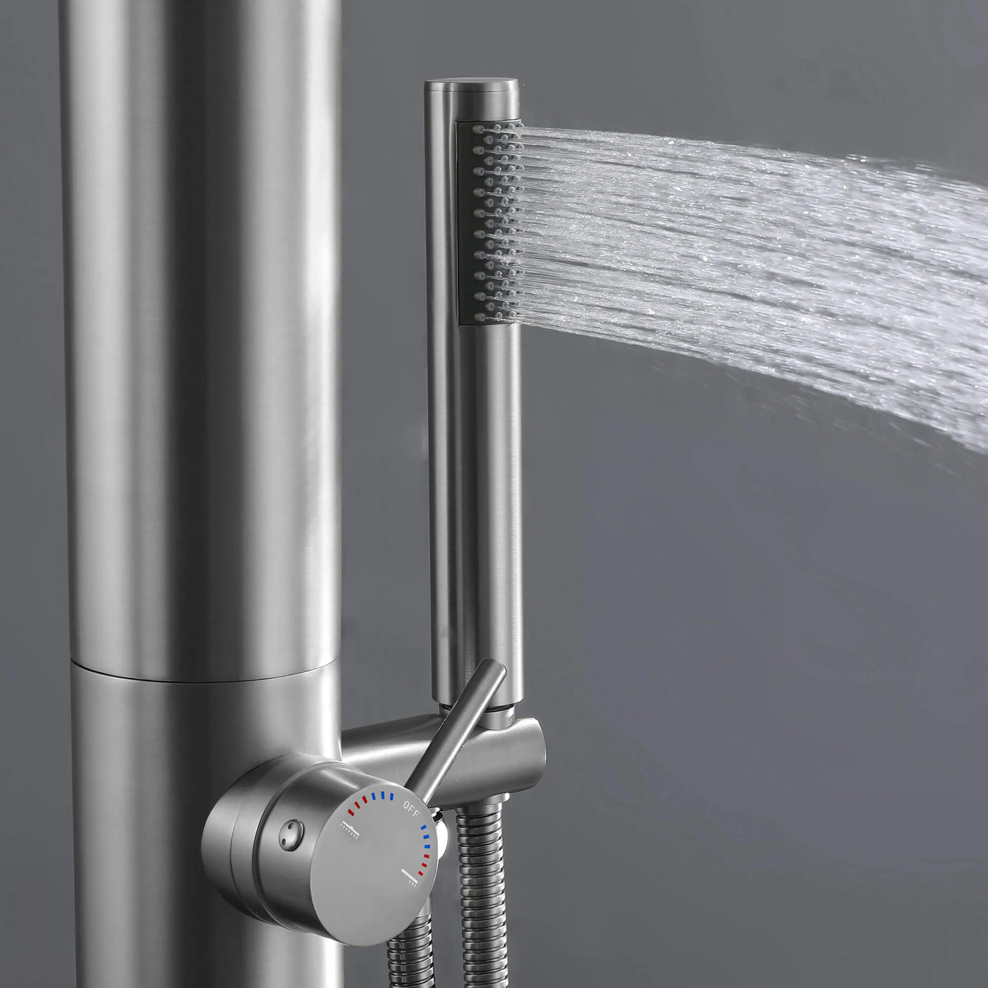 Freestanding Stainless Steel Outdoor Shower with Hand Shower and Detachable Shower Head