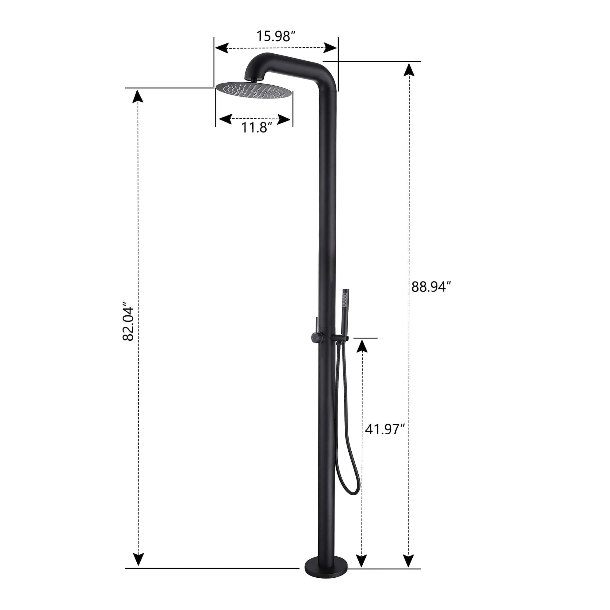 Freestanding Stainless Steel Outdoor Shower with Hand Shower and Detachable Shower Head