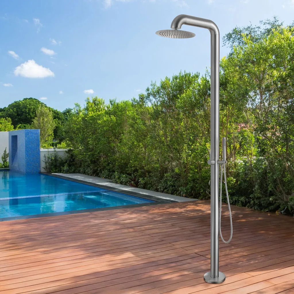 Freestanding Stainless Steel Outdoor Shower with Hand Shower and Detachable Shower Head