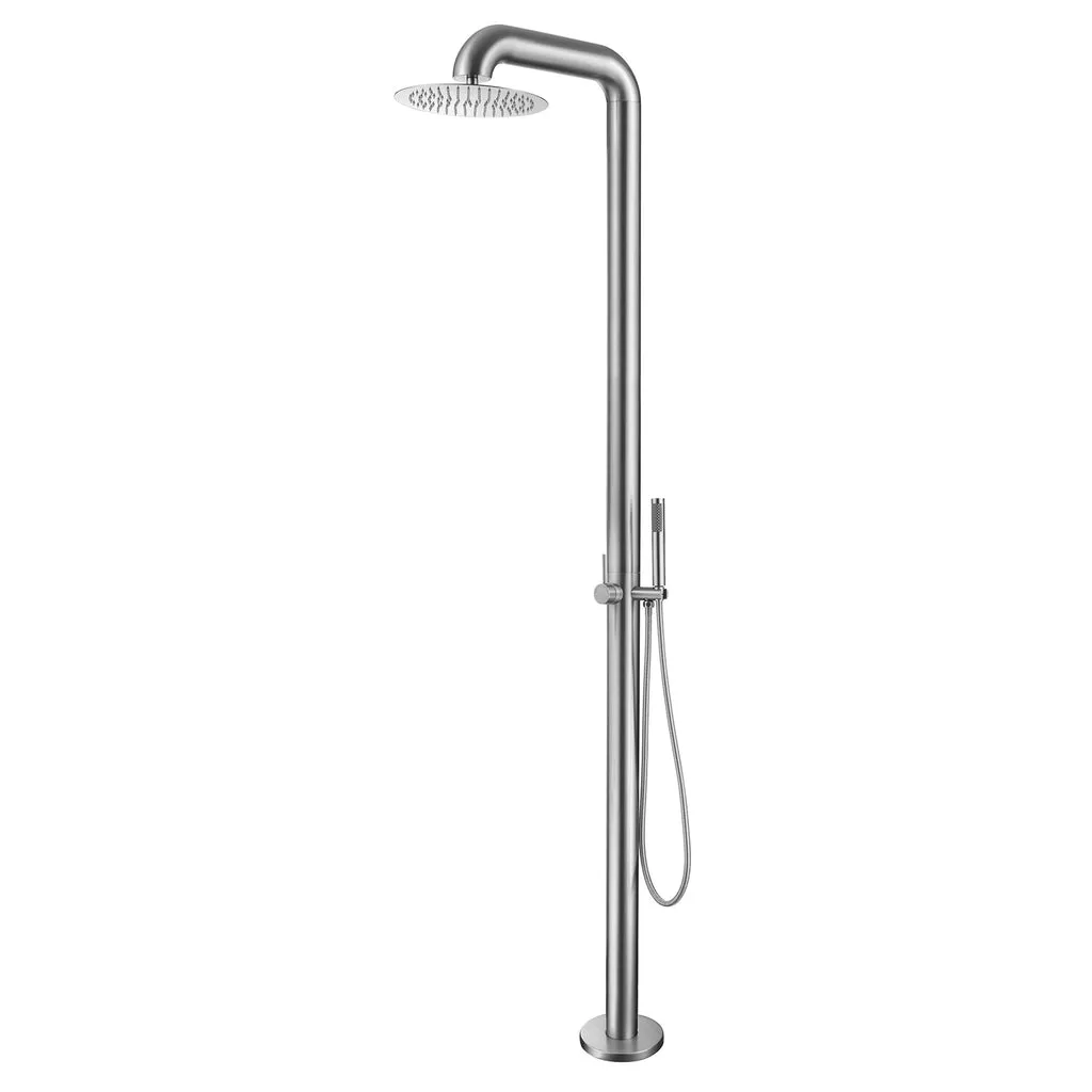 Freestanding Stainless Steel Outdoor Shower with Hand Shower and Detachable Shower Head