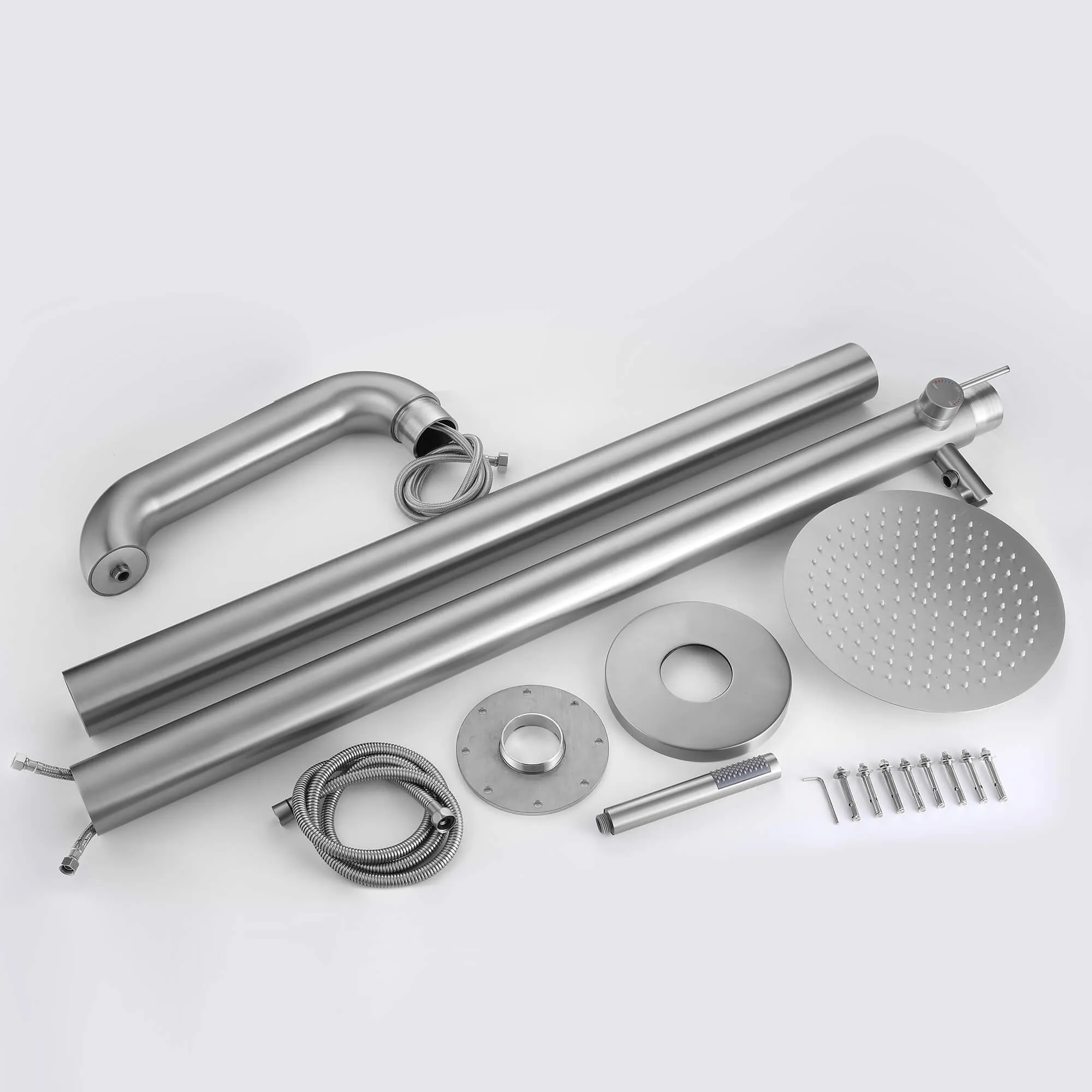 Freestanding Stainless Steel Outdoor Shower with Hand Shower and Detachable Shower Head