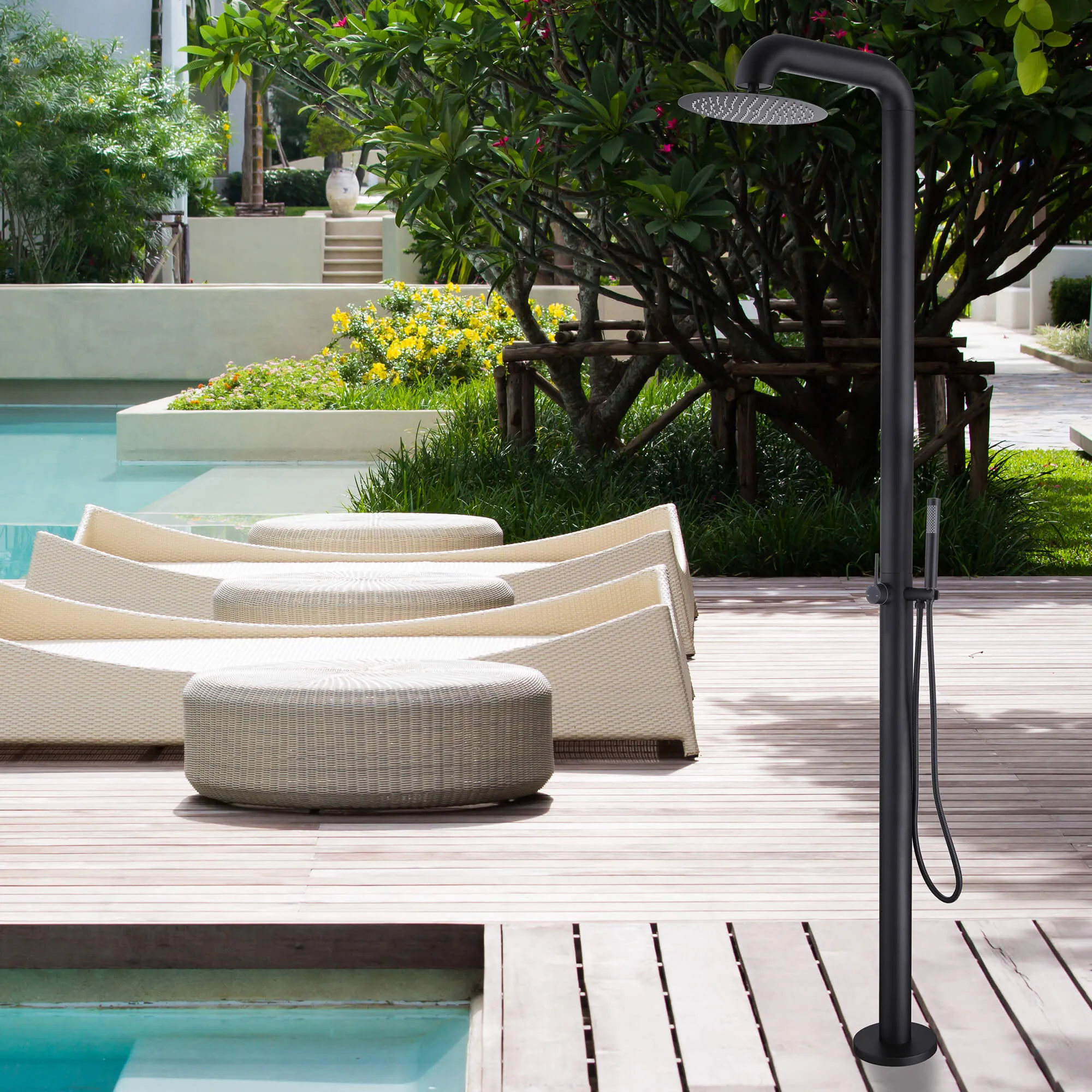 Freestanding Stainless Steel Outdoor Shower with Hand Shower and Detachable Shower Head