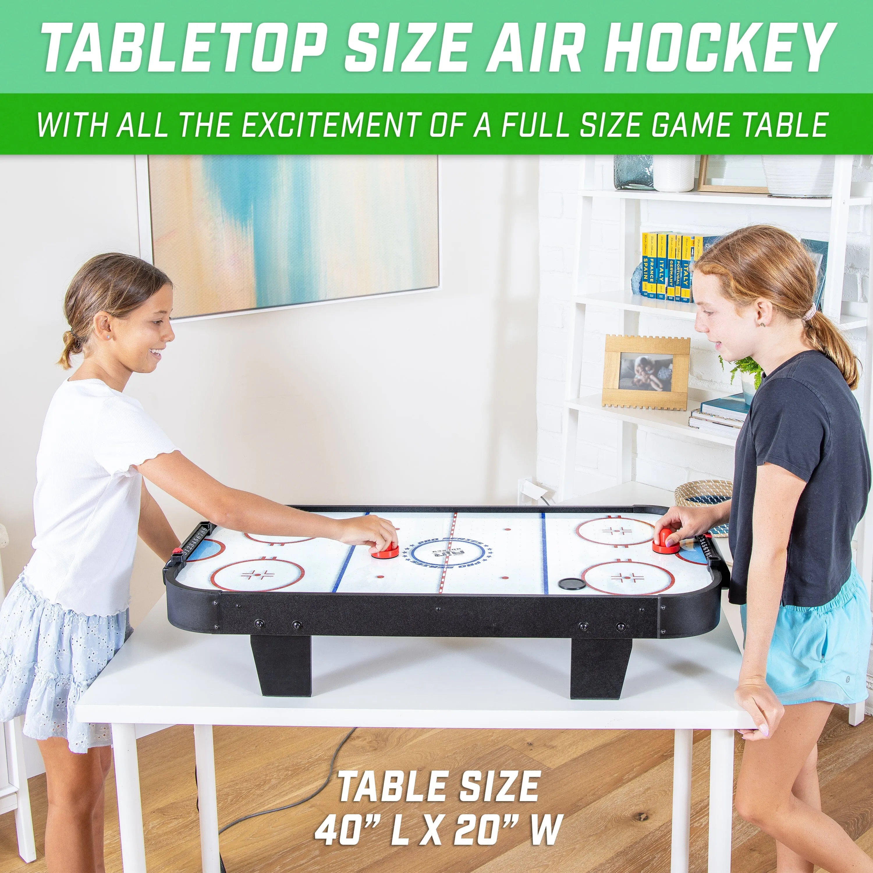 GoSports 40 Inch Table Top Air Hockey Game for Kids - Black