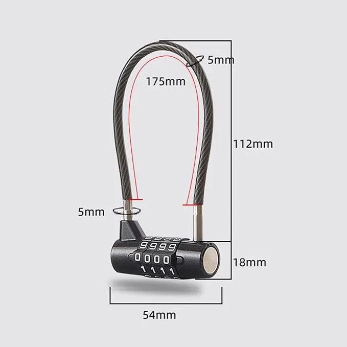 Gralara Heavy Duty Combination Lock for Enhanced Security, Steel Cable 175mm