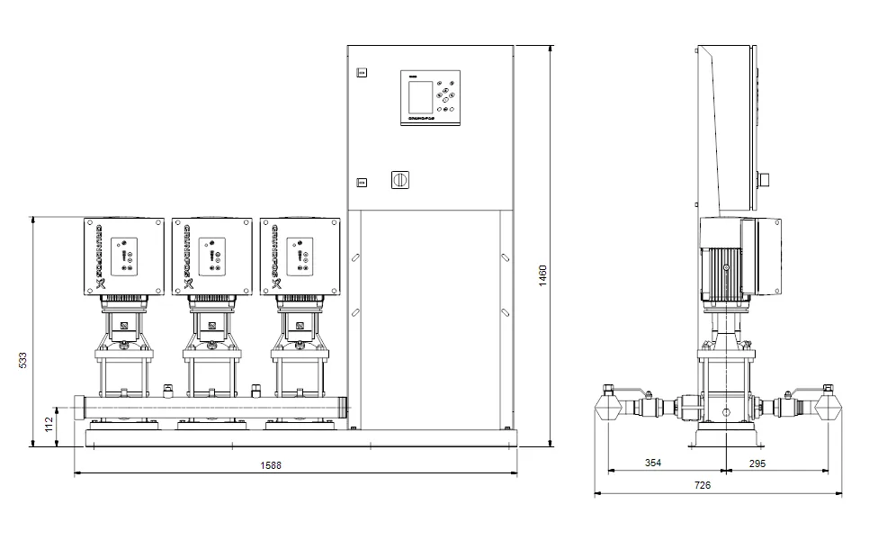 Grundfos Hydro MPC-E Triple CRIE 20 Automatic Variable Speed Pressure Boosting Pump Package (Max 1750LPM)